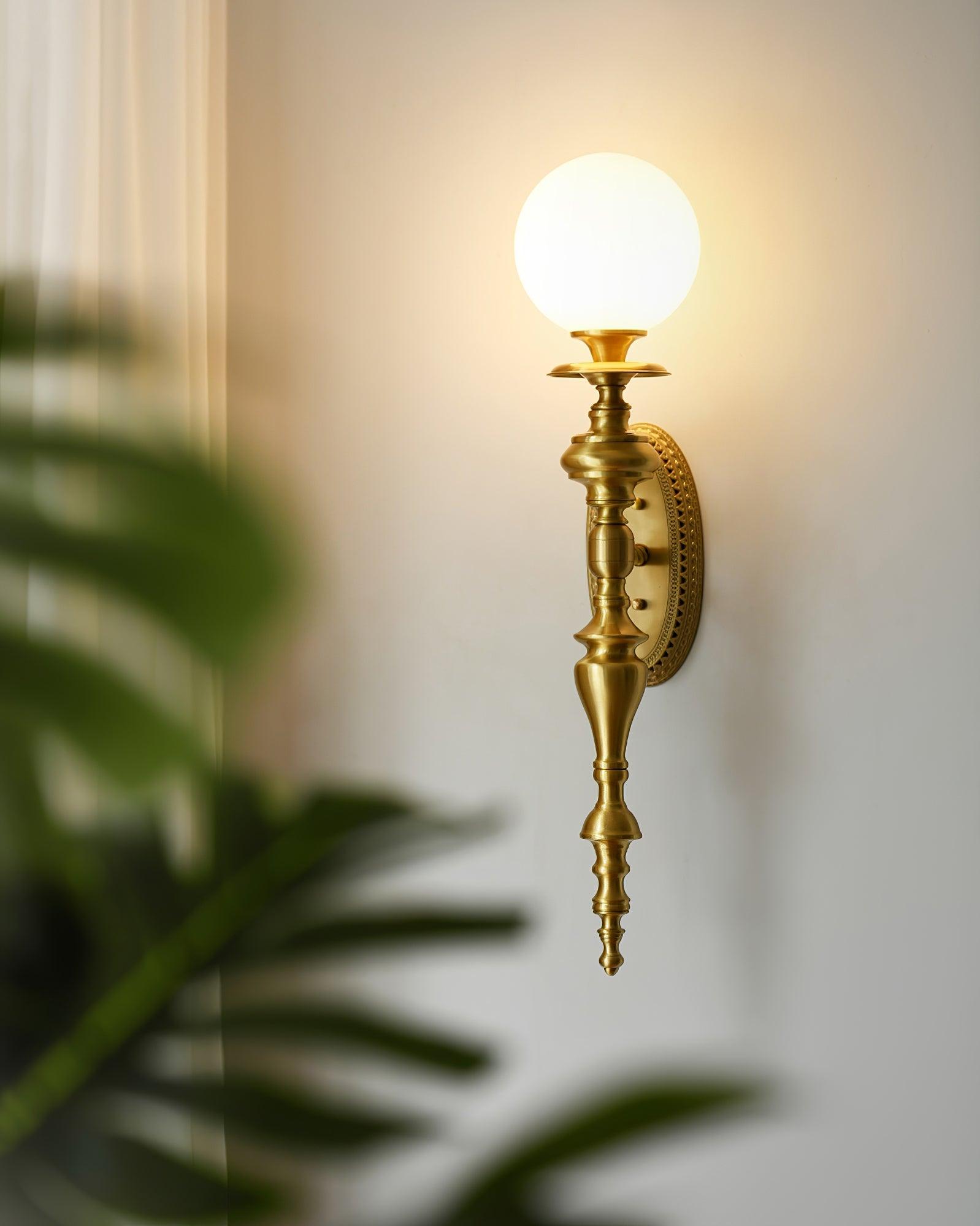 Wall Lamp Sculpted Brass Body Globe Shade Classic Elegant Statement - Letslighting