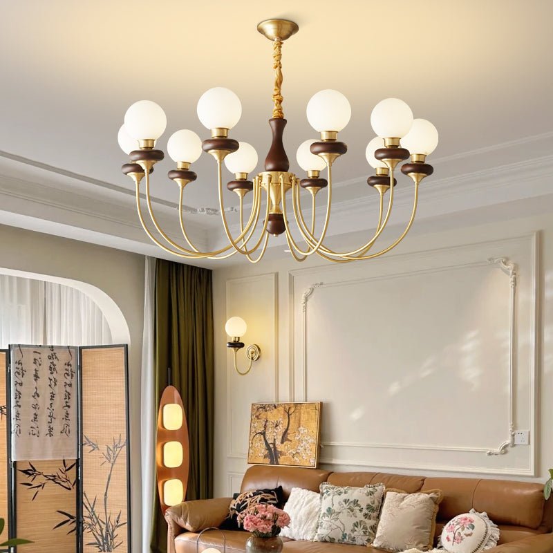 Cotheor Vintage Traditional Arc Wood Glass Chandelier - Letslighting