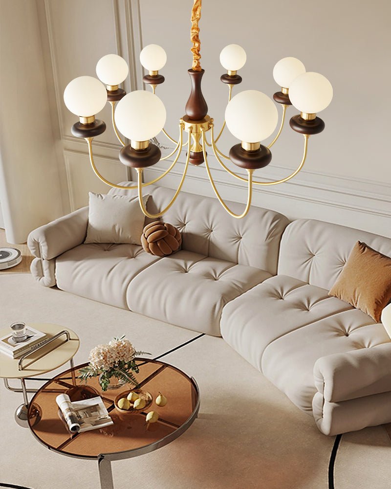 Cotheor Vintage Traditional Arc Wood Glass Chandelier - Letslighting