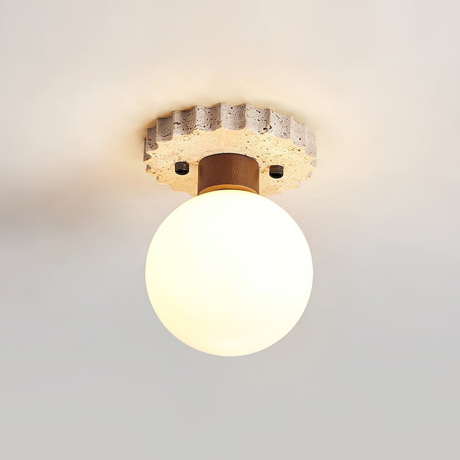 Ritta Ceiling Light Travertine Scalloped Base - Letslighting