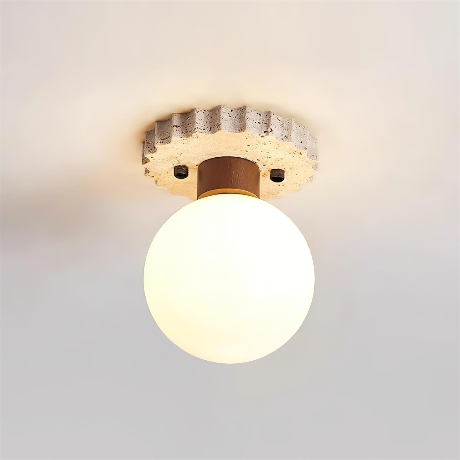 Ritta Ceiling Light Travertine Scalloped Base - Letslighting