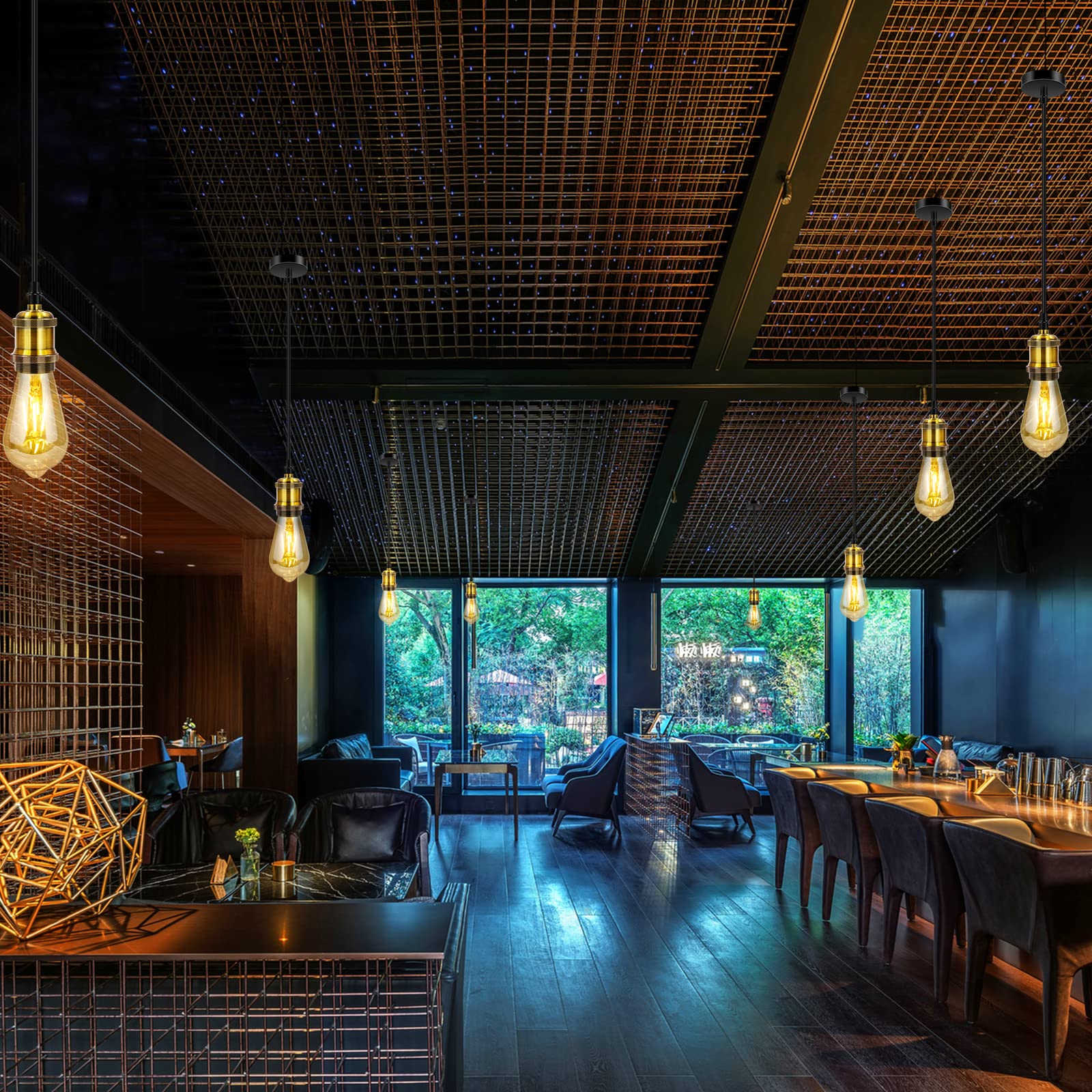 Silva Retro Lámpara colgante Negro/Oro Metal Vidrio Dormitorio