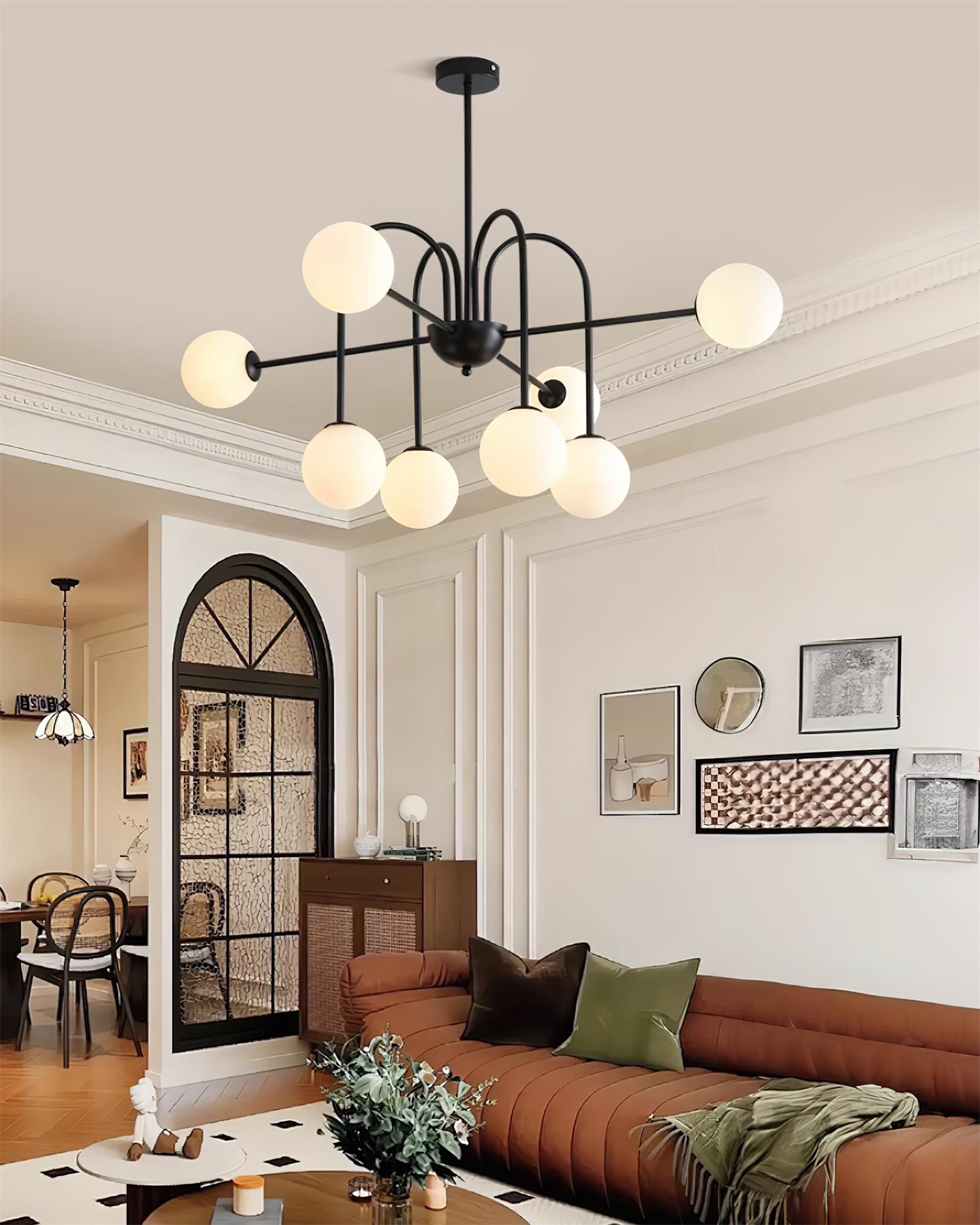Chandelier Black Metal Arches Glass Globes Minimalist - Letslighting