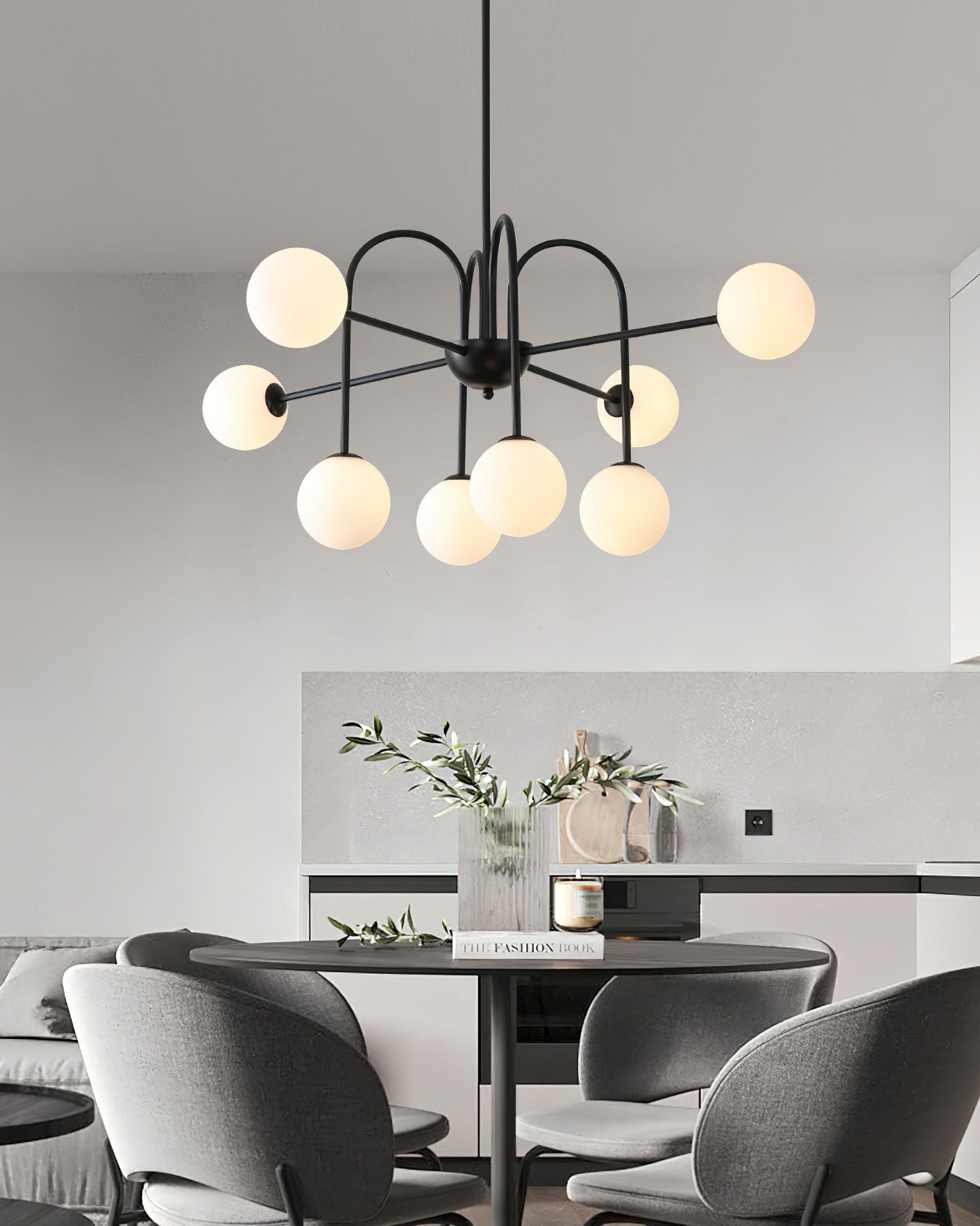 Chandelier Black Metal Arches Glass Globes Minimalist - Letslighting