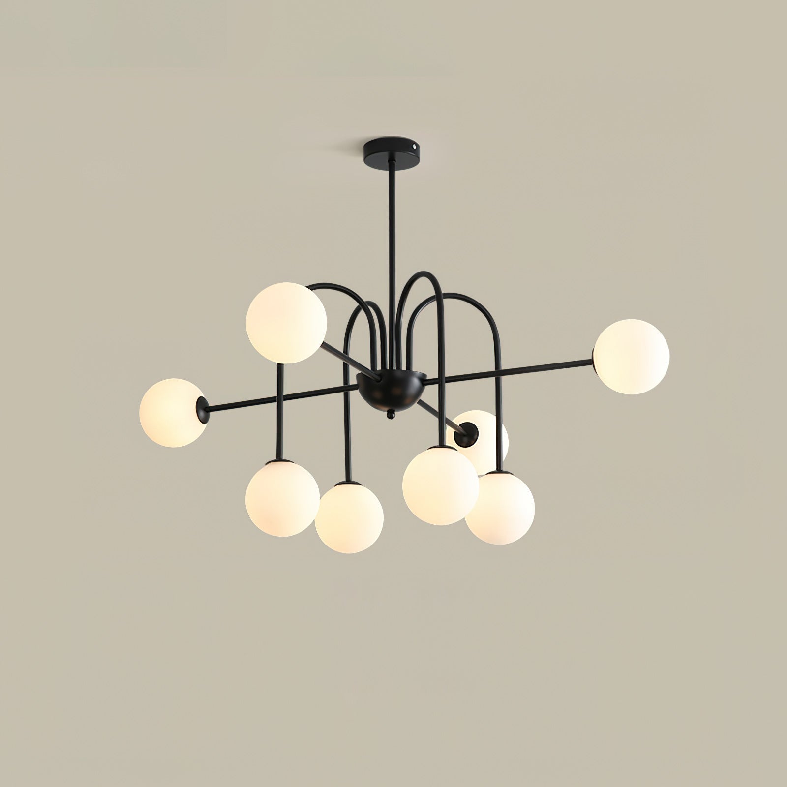 Chandelier Black Metal Arches Glass Globes Minimalist - Letslighting
