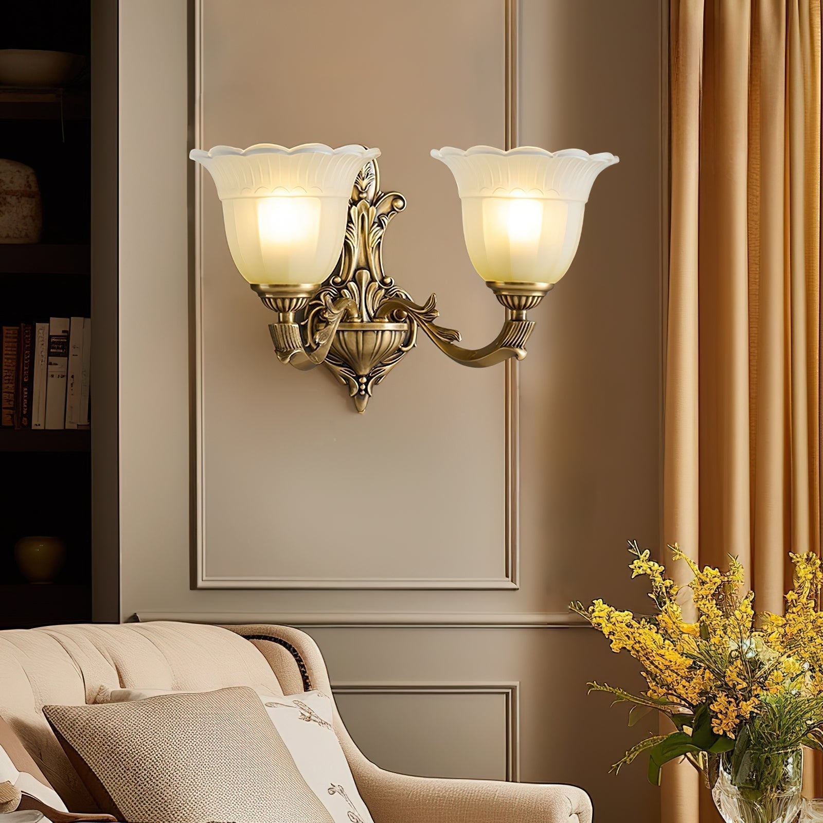 Sifuvyd Luxury Flower Brass Glass Metal Sconce - Lamp Copper