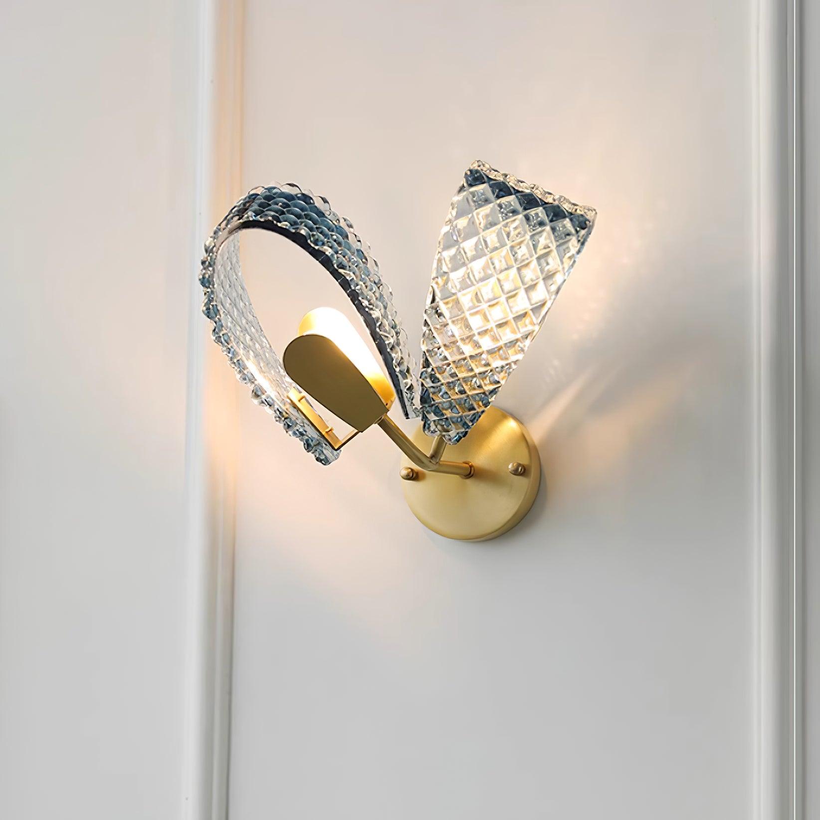 Wall Lamp Blue Ribbed Glass Ribbons Brass - Letslighting