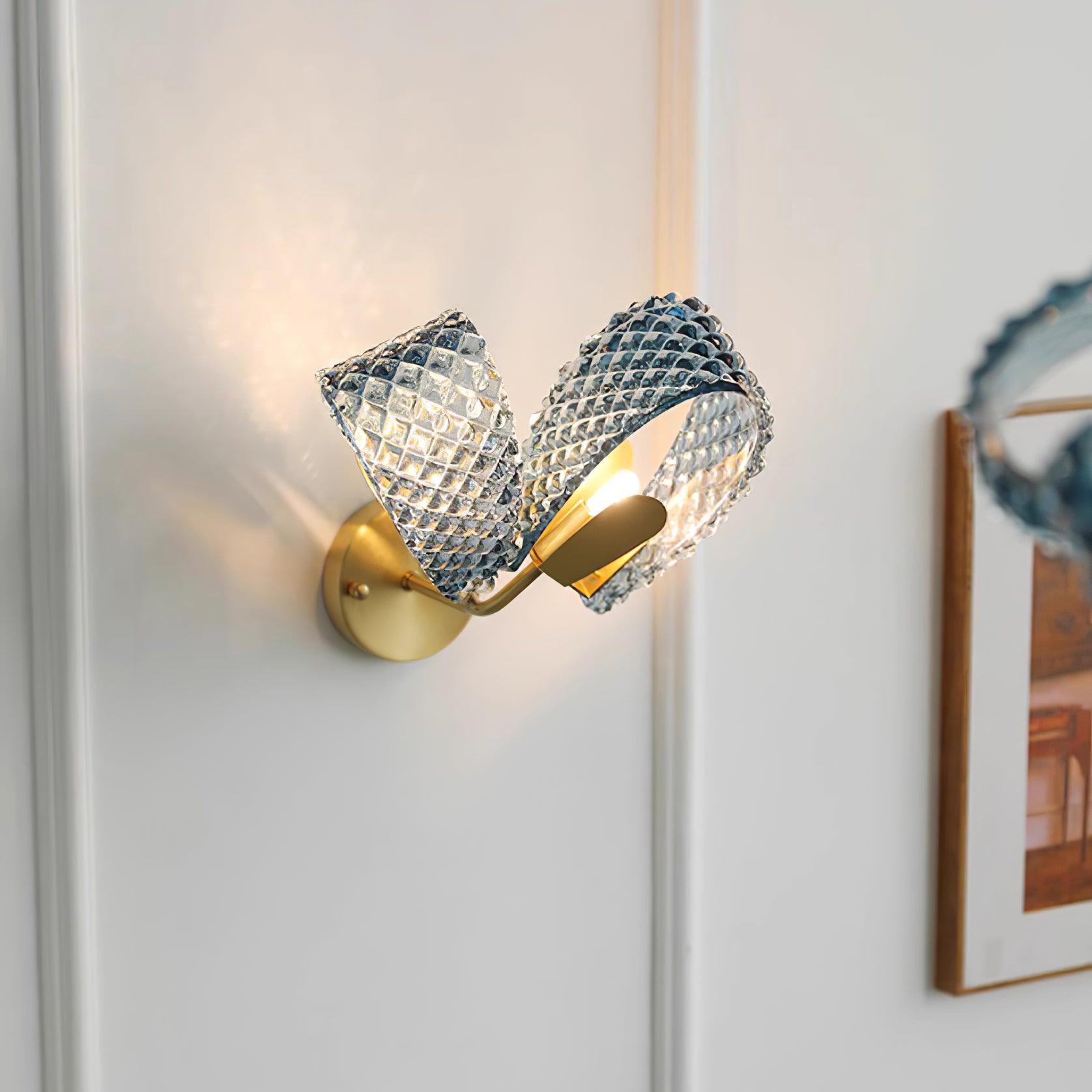 Wall Lamp Blue Ribbed Glass Ribbons Brass - Letslighting
