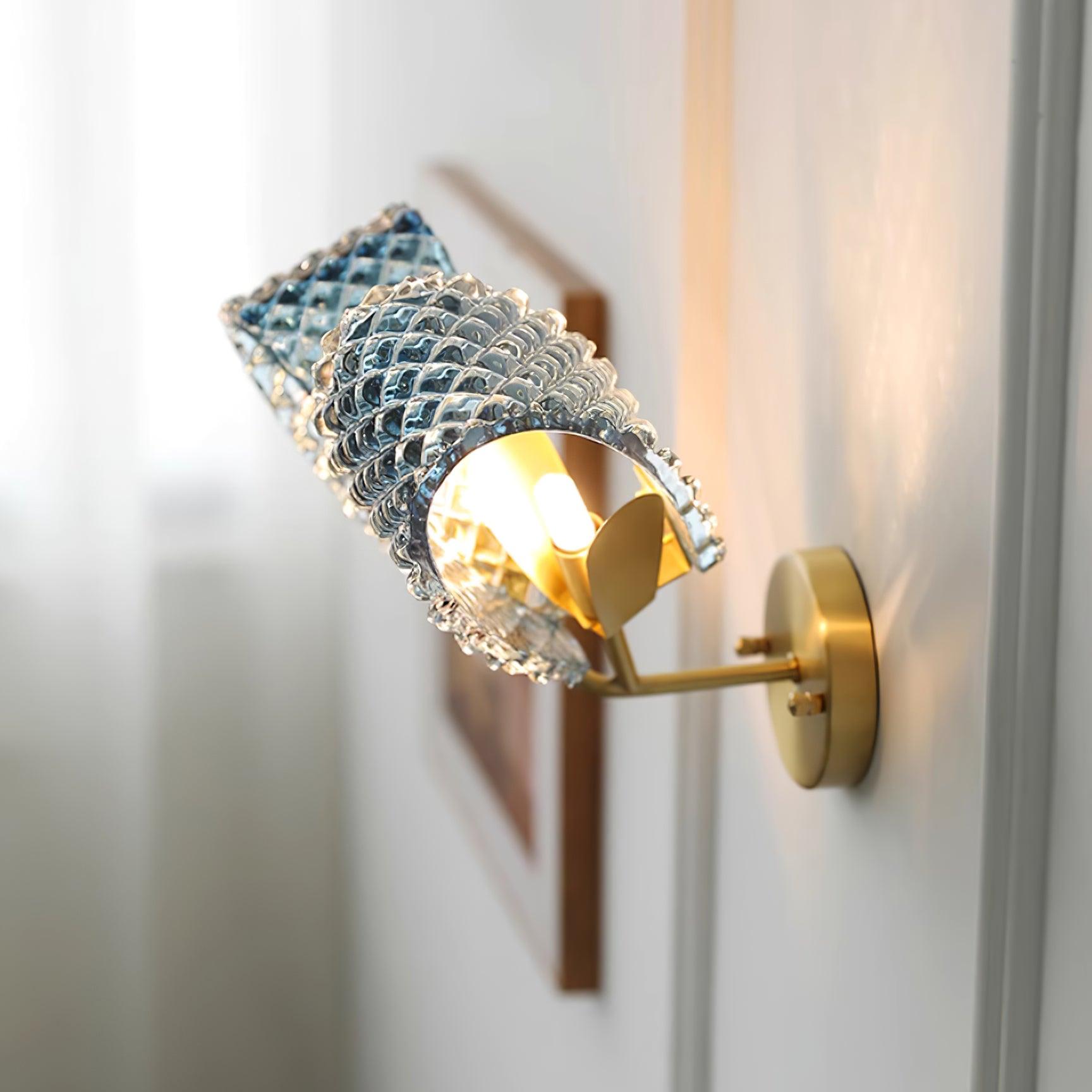 Wall Lamp Blue Ribbed Glass Ribbons Brass - Letslighting