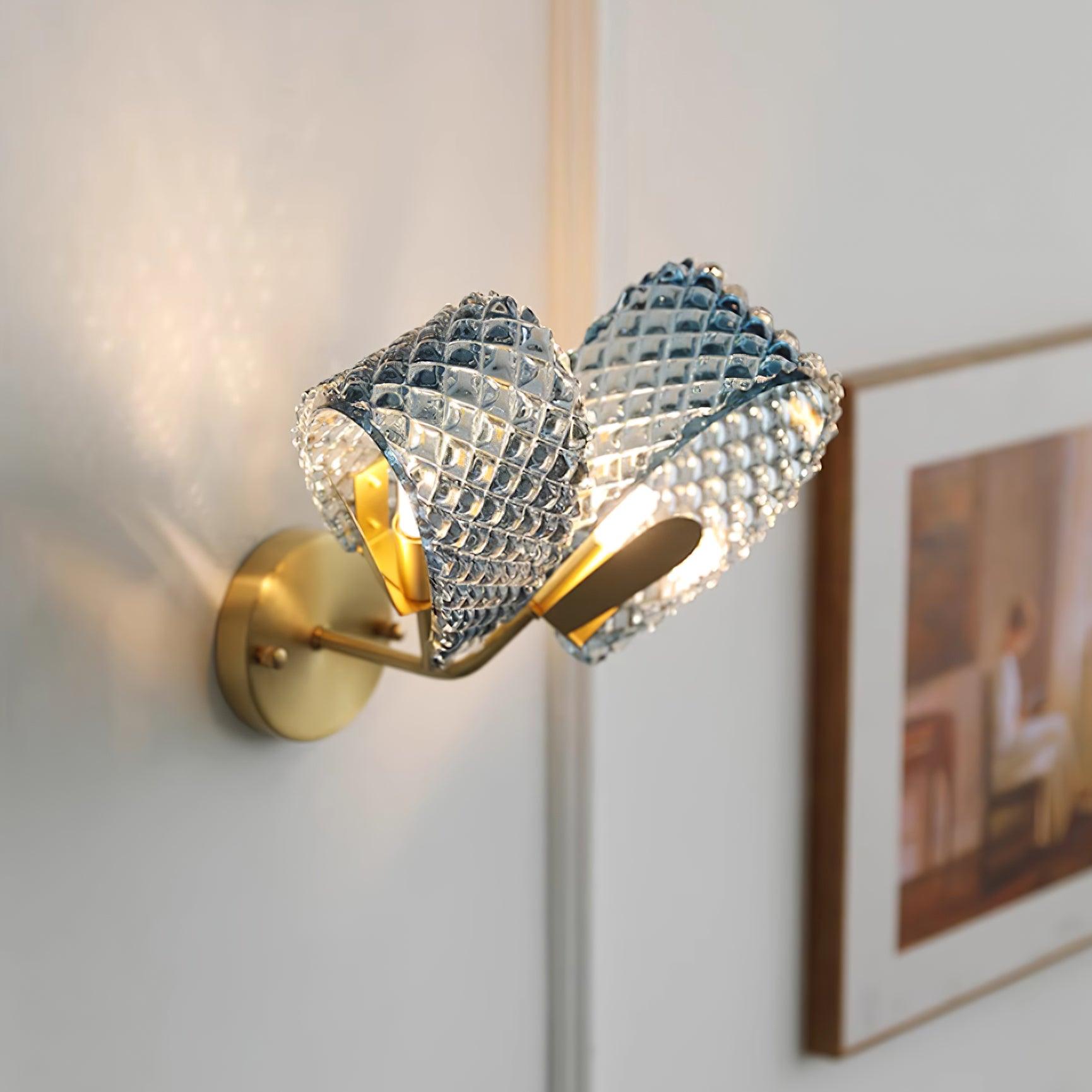 Wall Lamp Blue Ribbed Glass Ribbons Brass - Letslighting