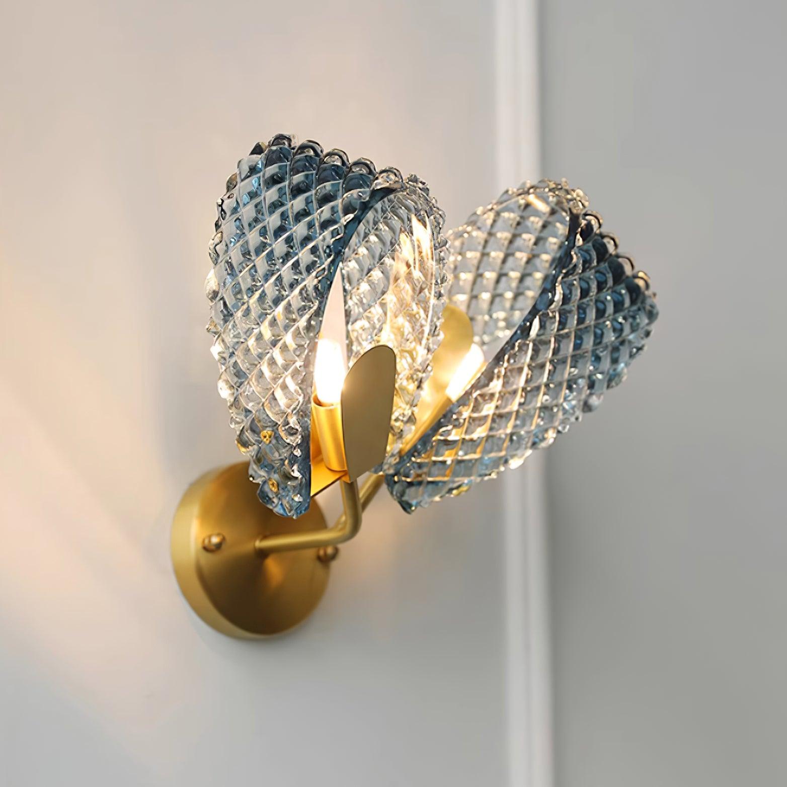 Wall Lamp Blue Ribbed Glass Ribbons Brass - Letslighting