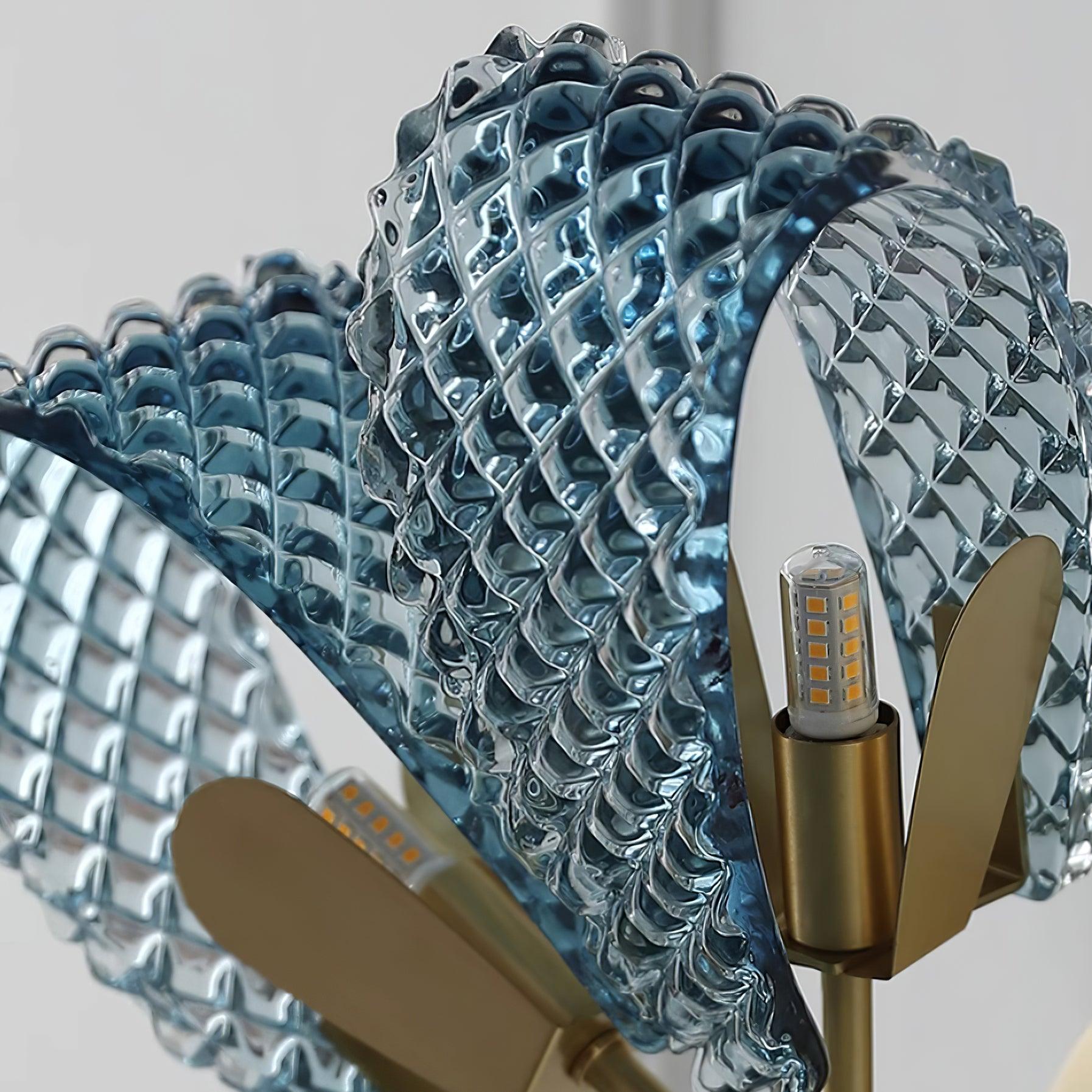 Wall Lamp Blue Ribbed Glass Ribbons Brass - Letslighting