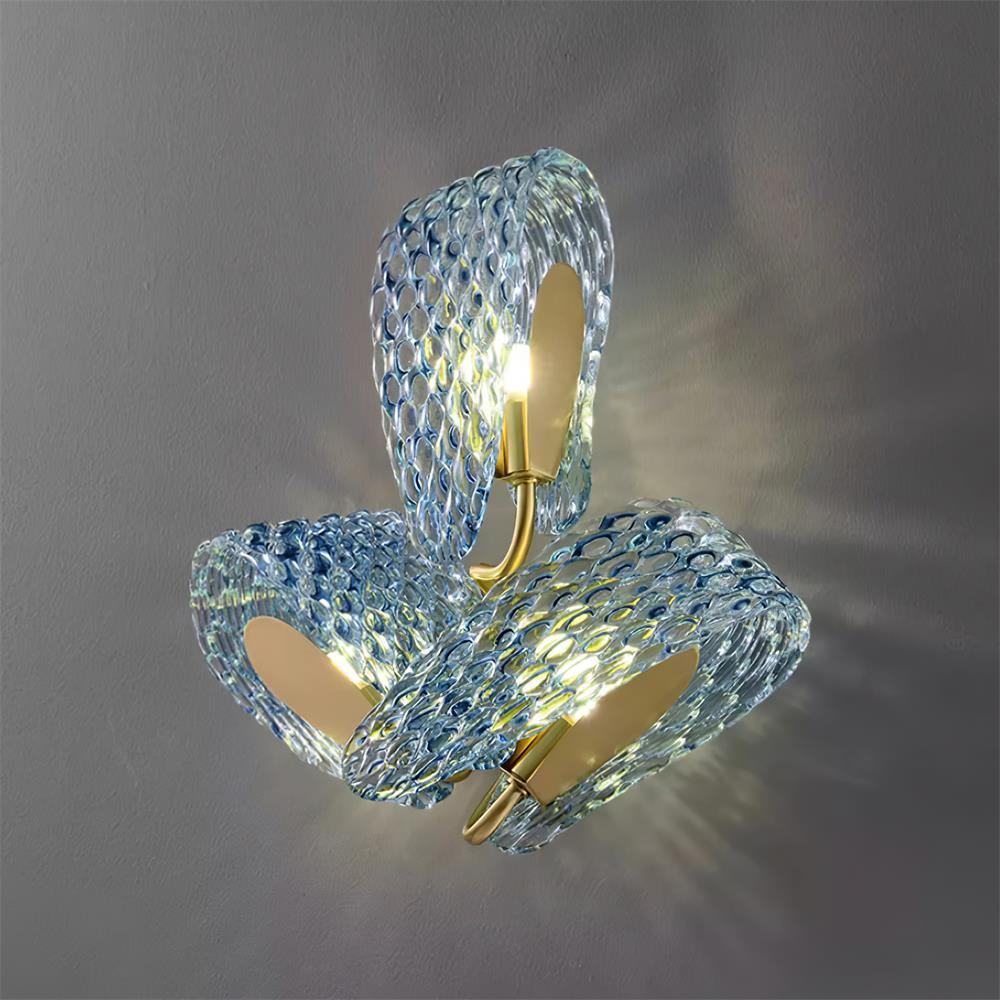 Wall Lamp Blue Ribbed Glass Ribbons Brass - Letslighting