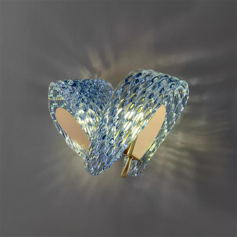 Wall Lamp Blue Ribbed Glass Ribbons Brass - Letslighting