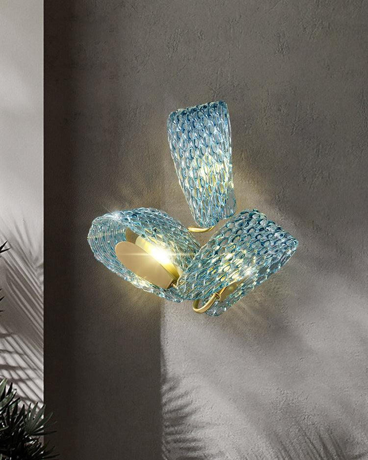 Wall Lamp Blue Ribbed Glass Ribbons Brass - Letslighting