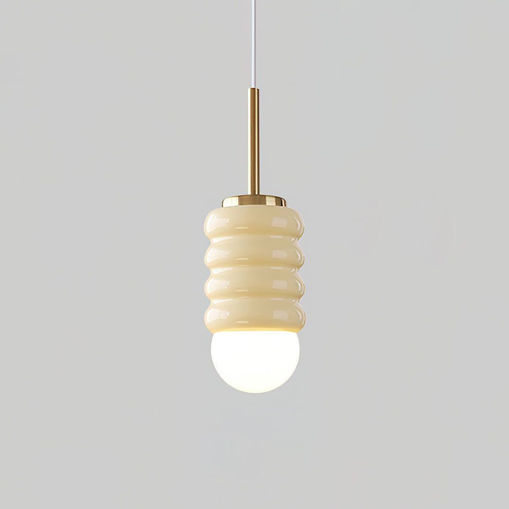 Pendant Light Ribbed Ceramic Brass Midcentury - Letslighting