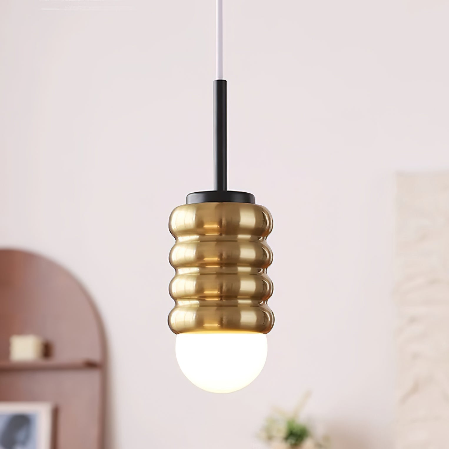 Pendant Light Ribbed Ceramic Brass Midcentury - Letslighting