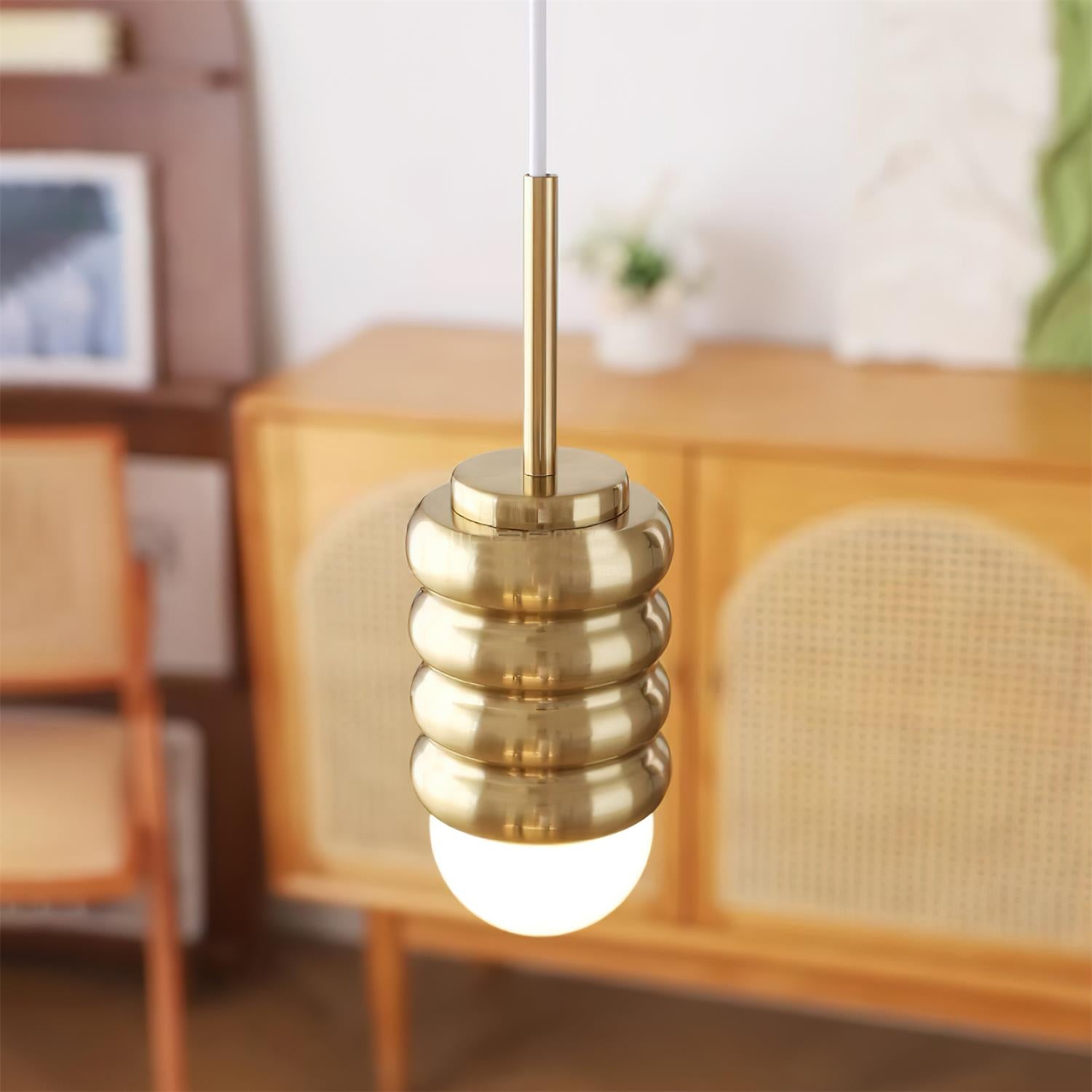 Pendant Light Ribbed Ceramic Brass Midcentury - Letslighting