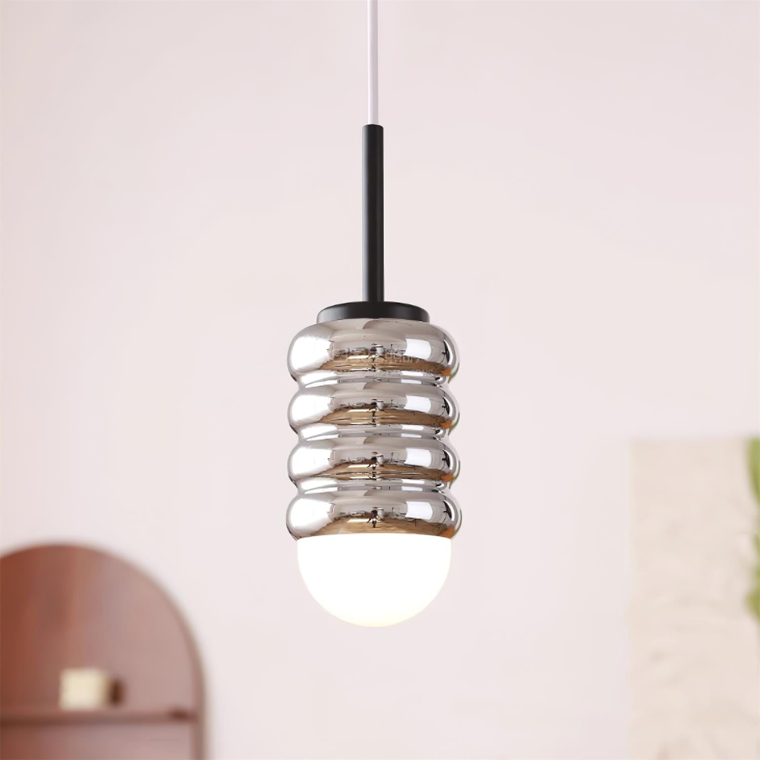 Pendant Light Ribbed Ceramic Brass Midcentury - Letslighting