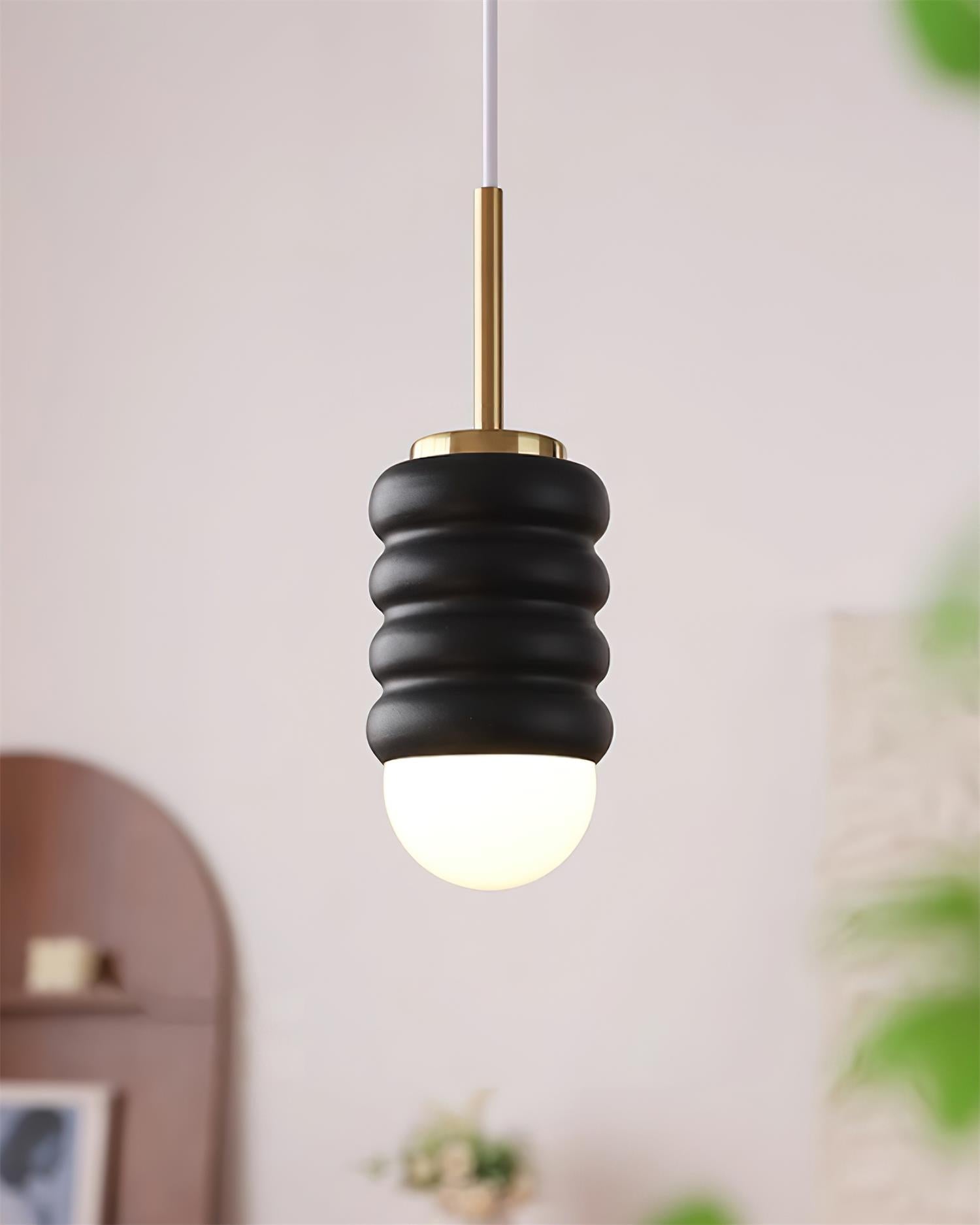 Pendant Light Ribbed Ceramic Brass Midcentury - Letslighting