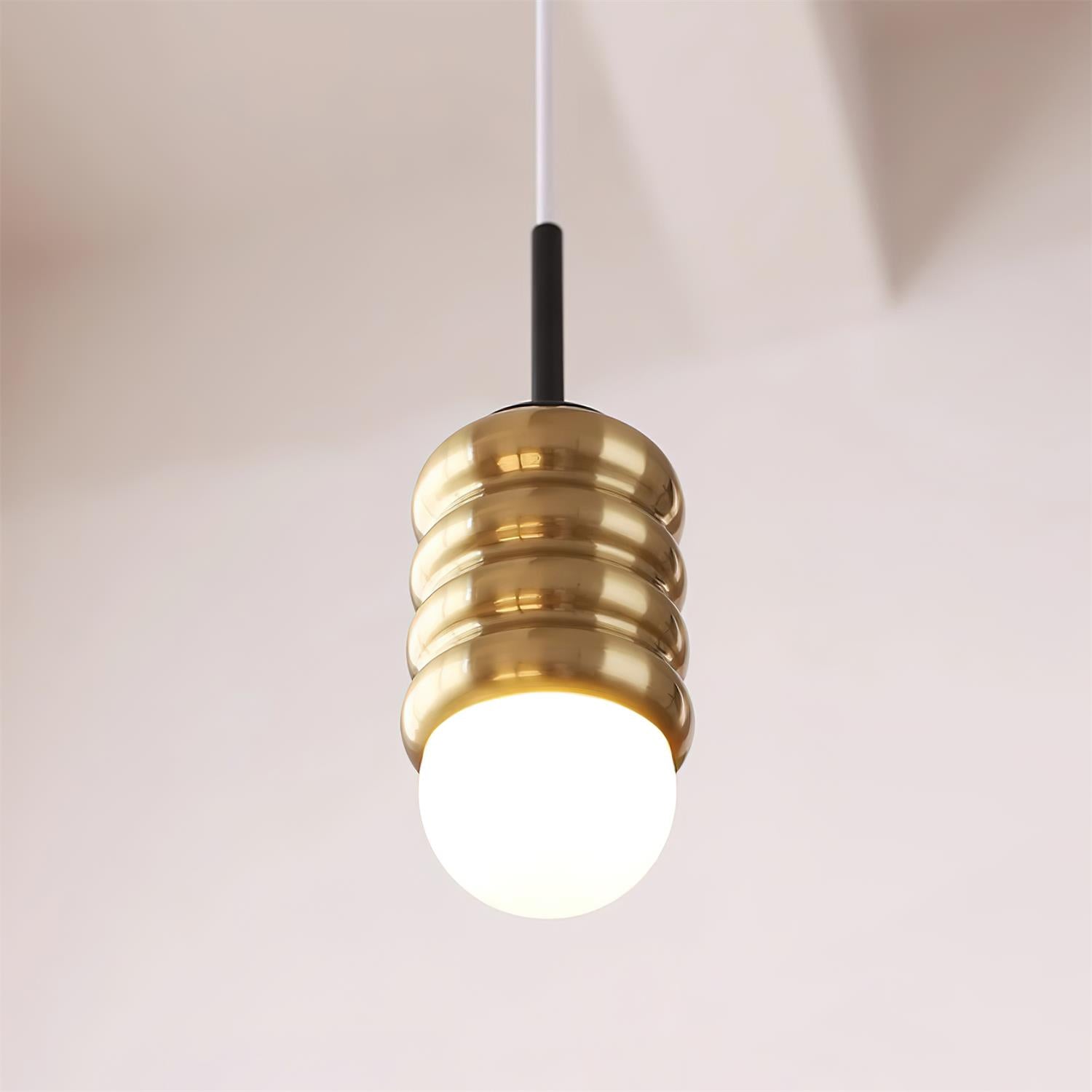 Pendant Light Ribbed Ceramic Brass Midcentury - Letslighting