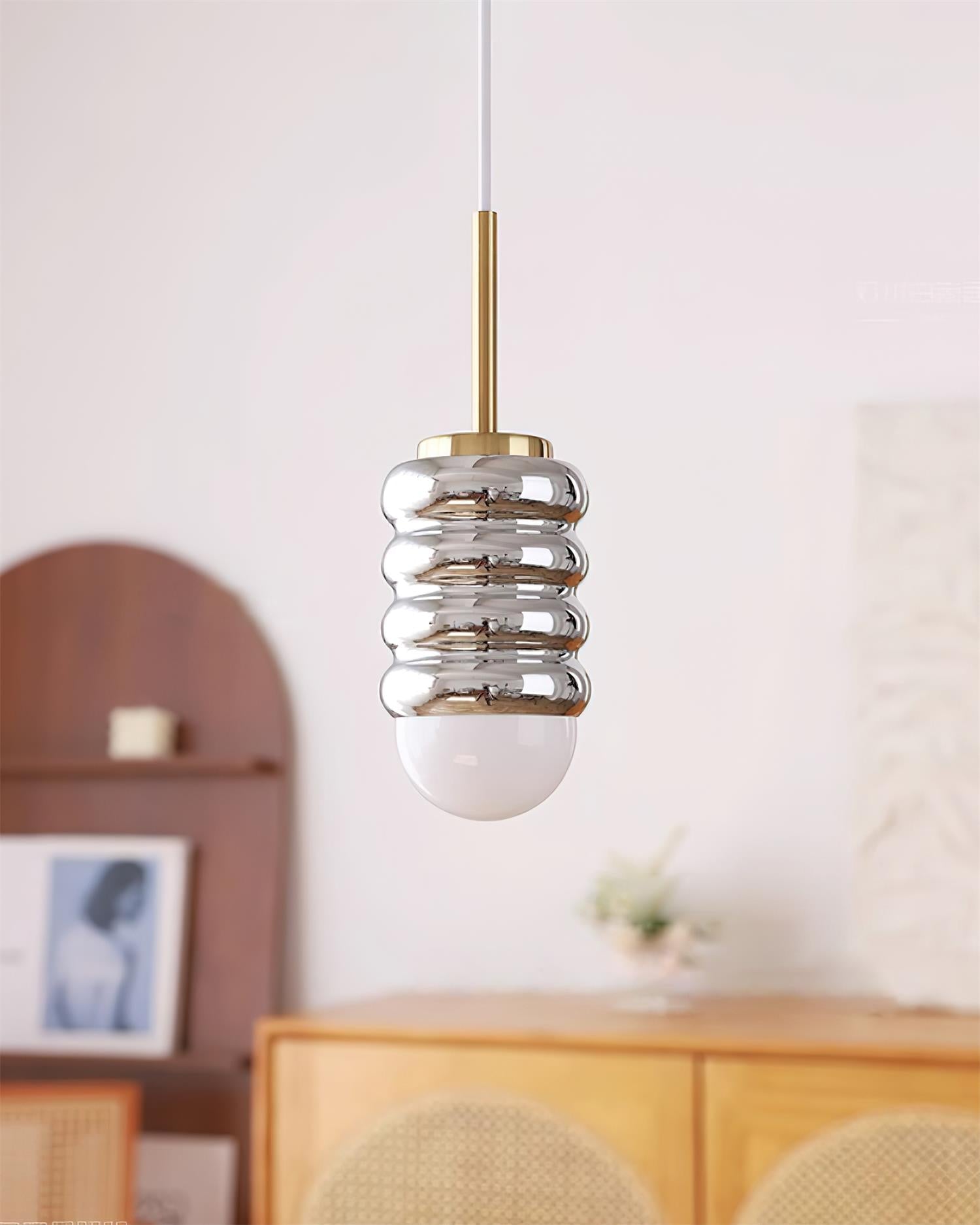 Pendant Light Ribbed Ceramic Brass Midcentury - Letslighting