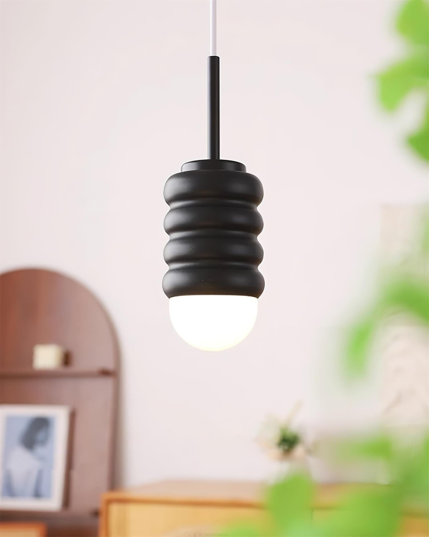 Pendant Light Ribbed Ceramic Brass Midcentury - Letslighting