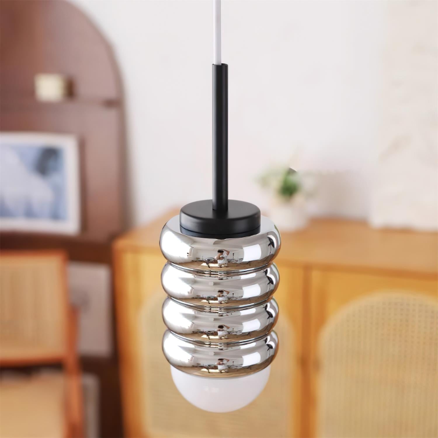 Pendant Light Ribbed Ceramic Brass Midcentury - Letslighting