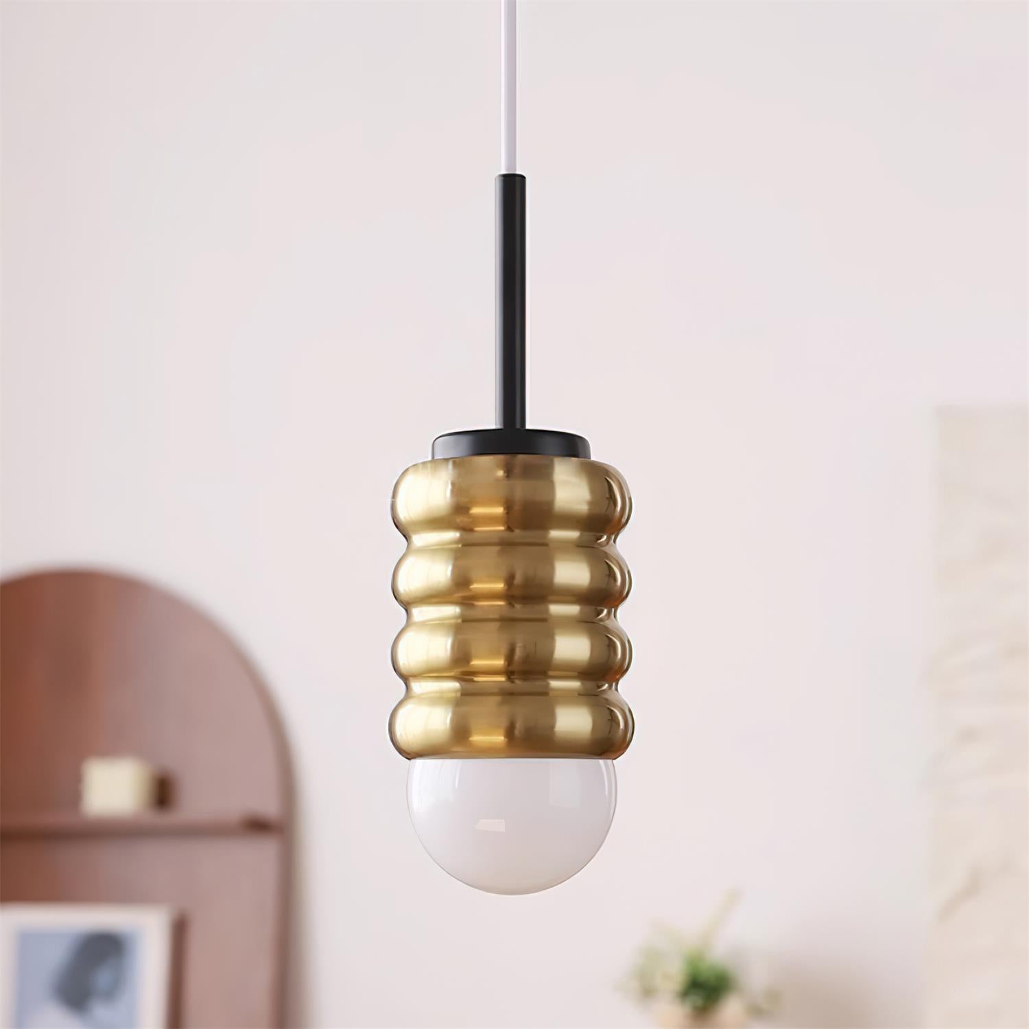 Pendant Light Ribbed Ceramic Brass Midcentury - Letslighting