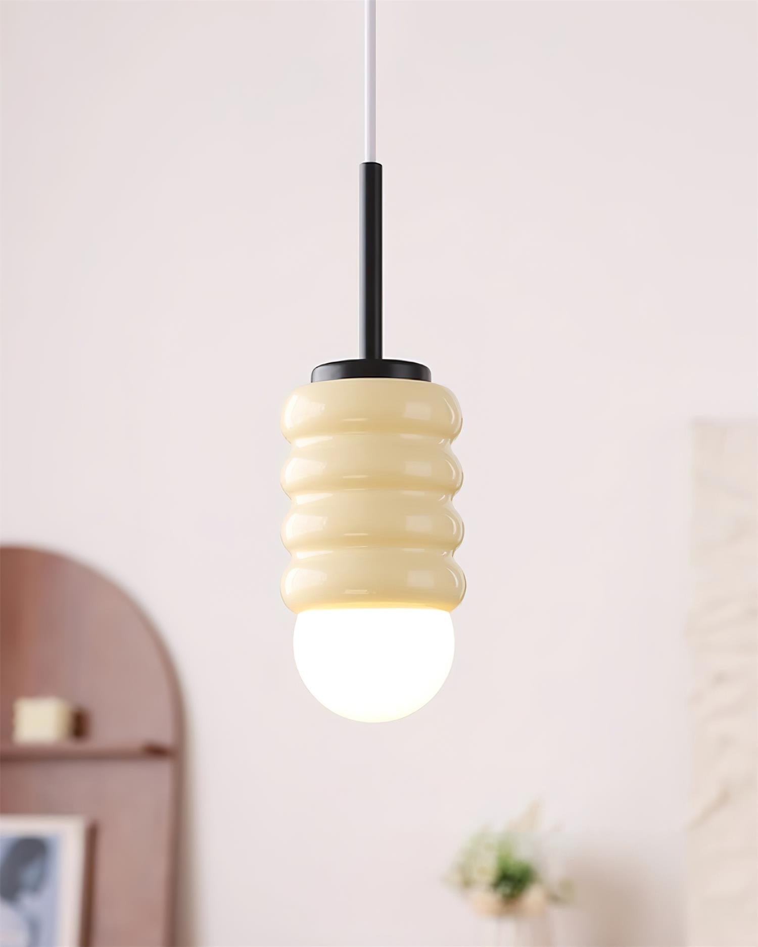 Pendant Light Ribbed Ceramic Brass Midcentury - Letslighting