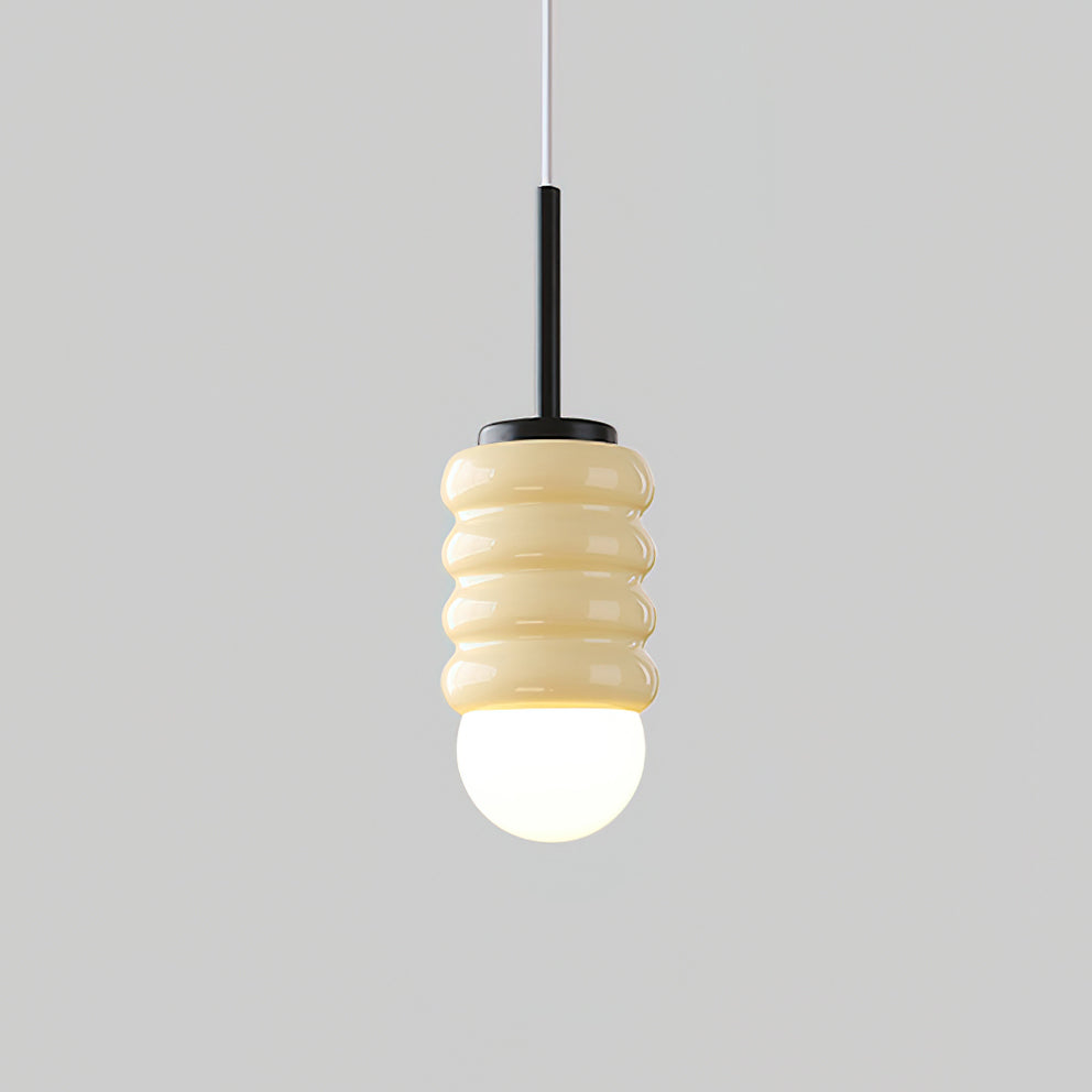Pendant Light Ribbed Ceramic Brass Midcentury - Letslighting