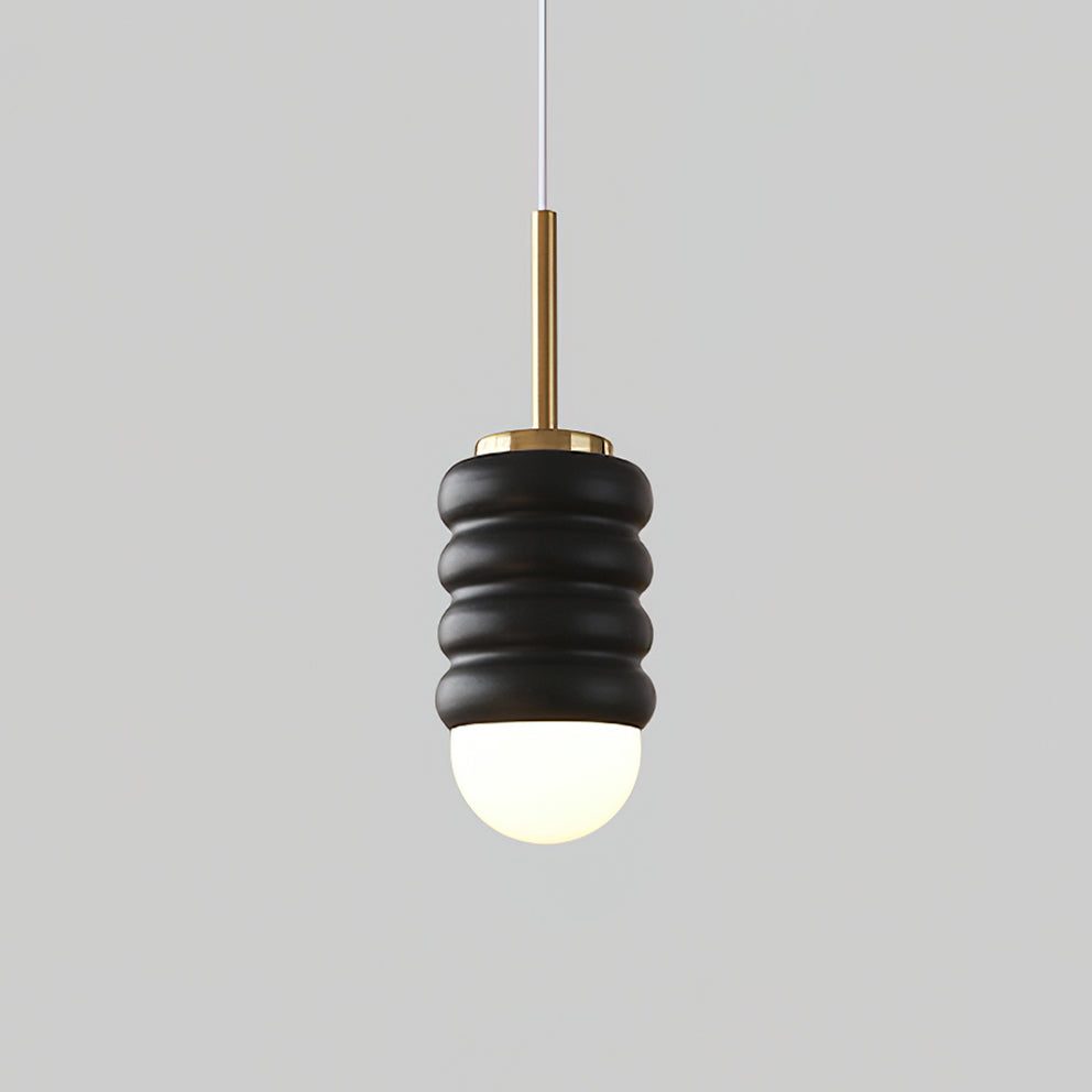 Pendant Light Ribbed Ceramic Brass Midcentury - Letslighting