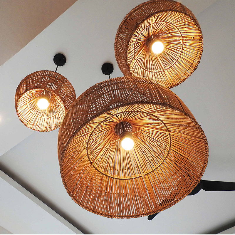Muto Vintage Hecho a Mano Ratán Lámpara Colgante Natural Madera Salón