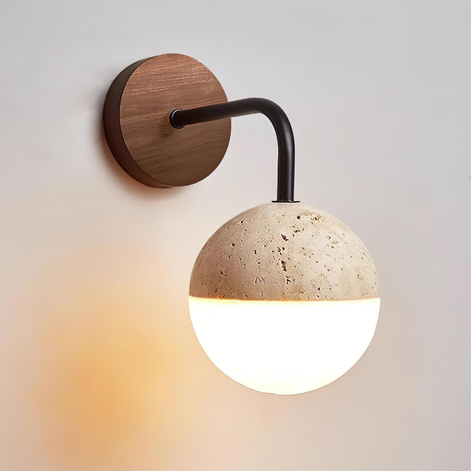 Ritta Wall Lamp Travertine & Acrylic Hemisphere - Letslighting