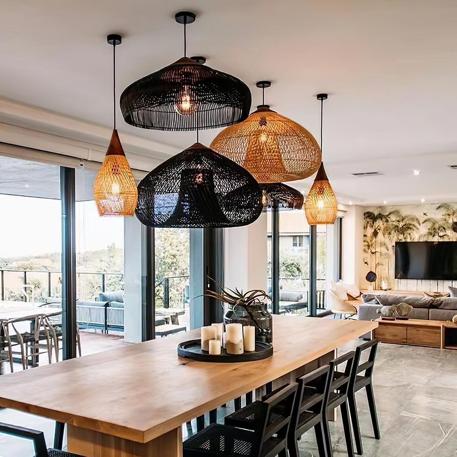 Ritta Lámpara Colgante de Ratán Trenzado para Sala de Estar