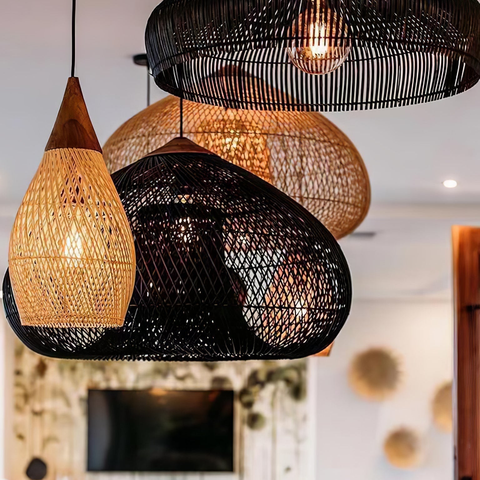 Ritta Lámpara Colgante de Ratán Trenzado para Sala de Estar