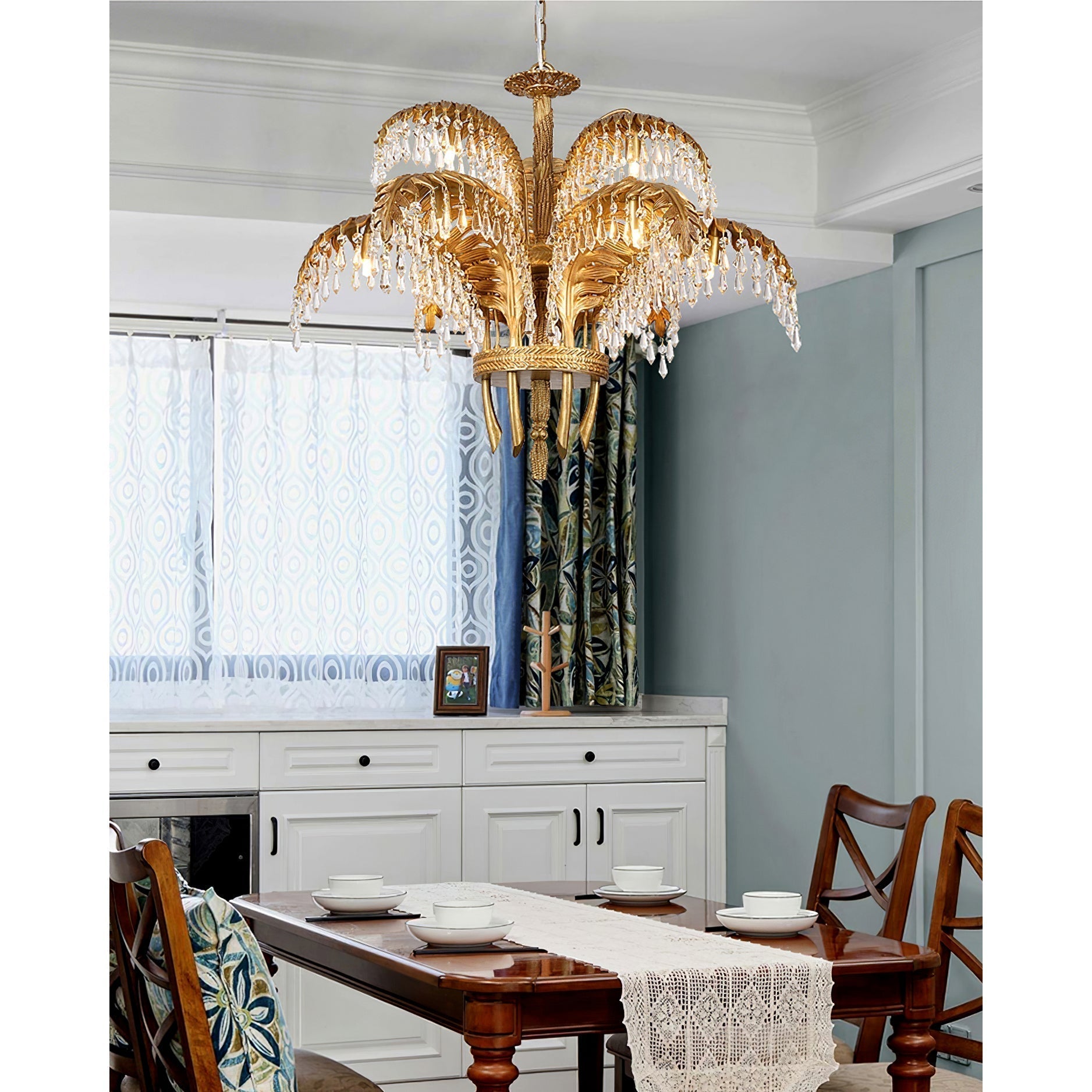 Zenith Luxury Palm Leaf Brass Crystal Chandelier - Lamp Copper