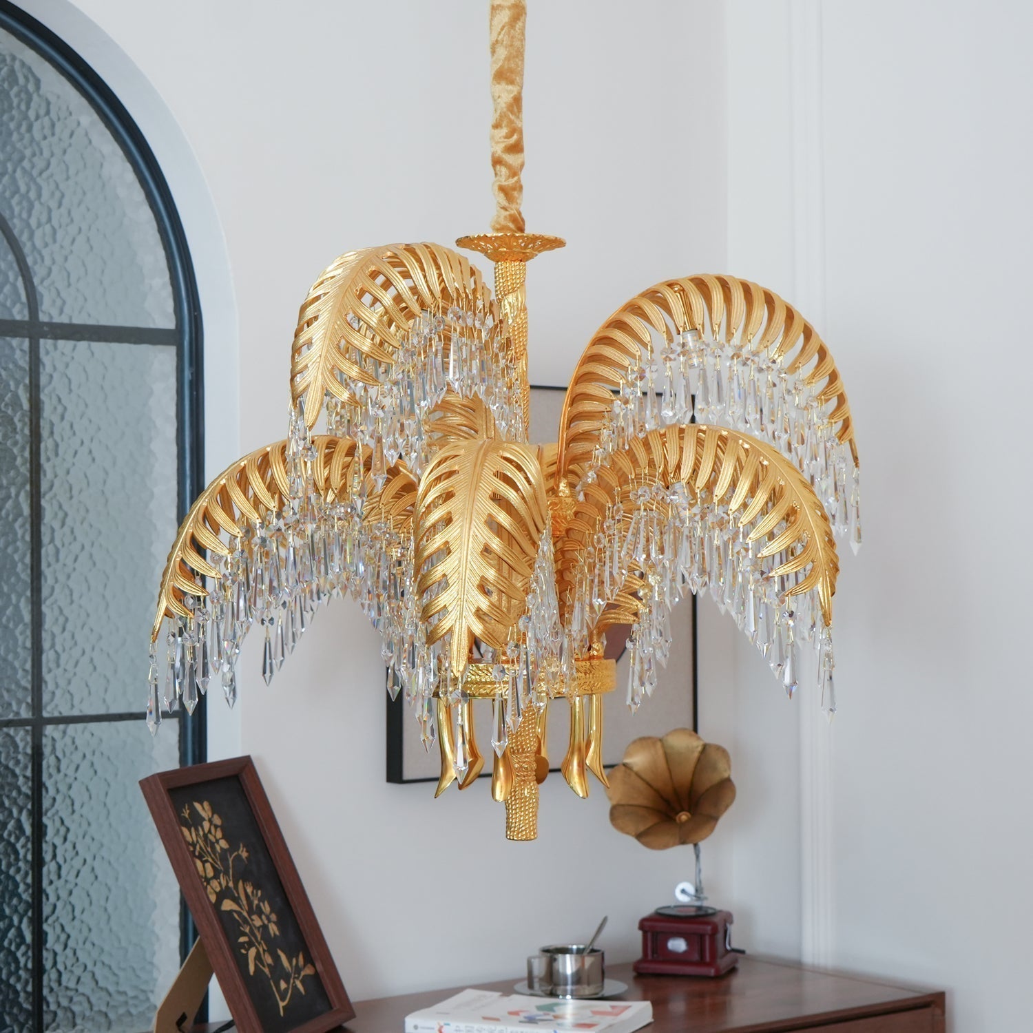 Zenith Luxury Palm Leaf Brass Crystal Chandelier - Lamp Copper