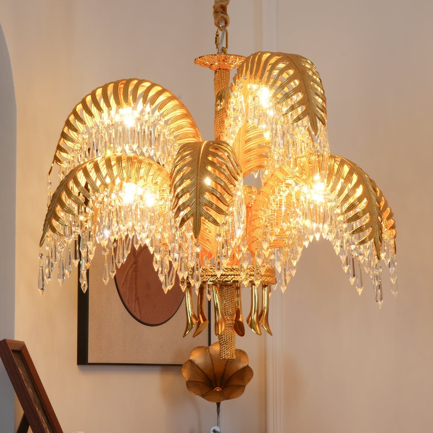 Zenith Luxury Palm Leaf Brass Crystal Chandelier - Lamp Copper
