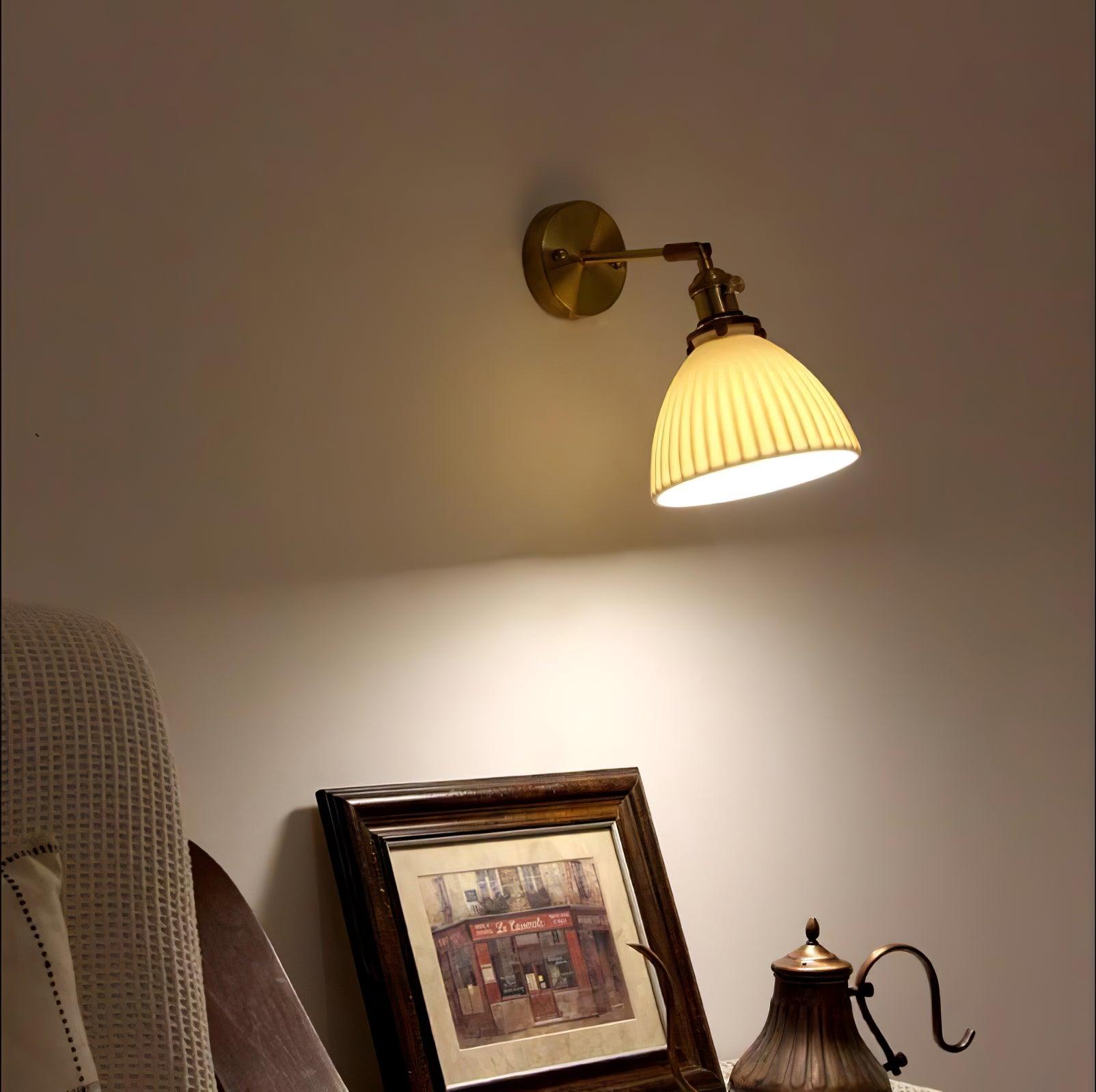 Brass Pleated Ceramic Wall Lamp - Letslighting