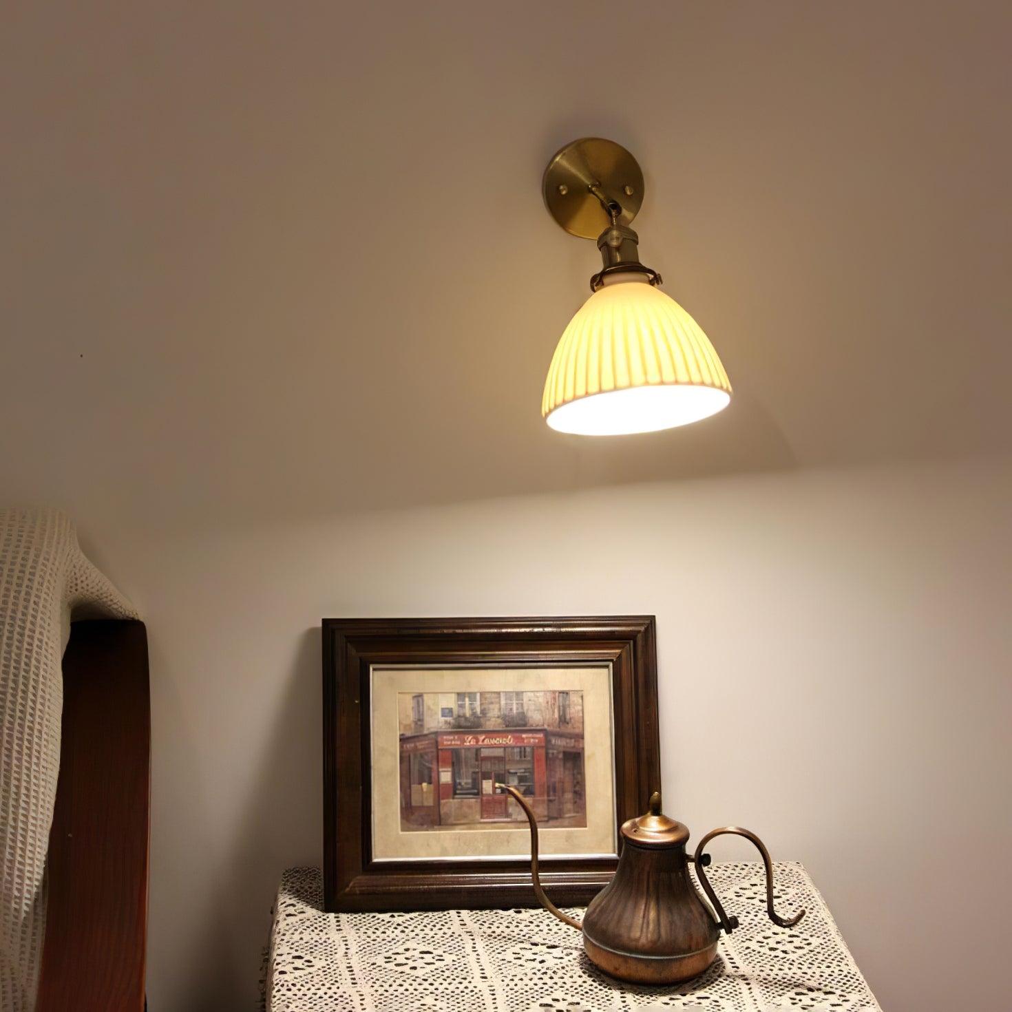 Brass Pleated Ceramic Wall Lamp - Letslighting