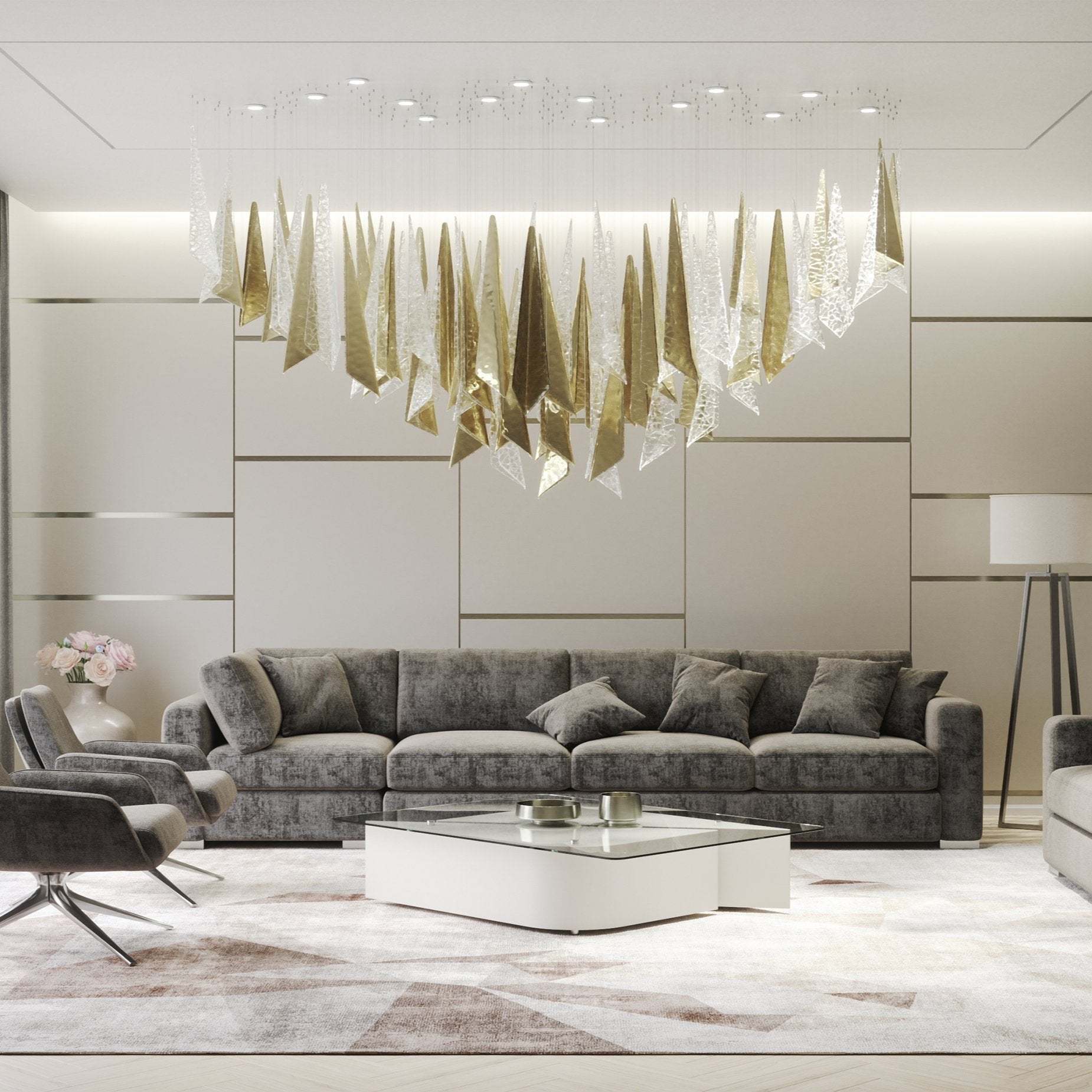 Nyvinia Glass Feather-Shape Chandelier - Letslighting