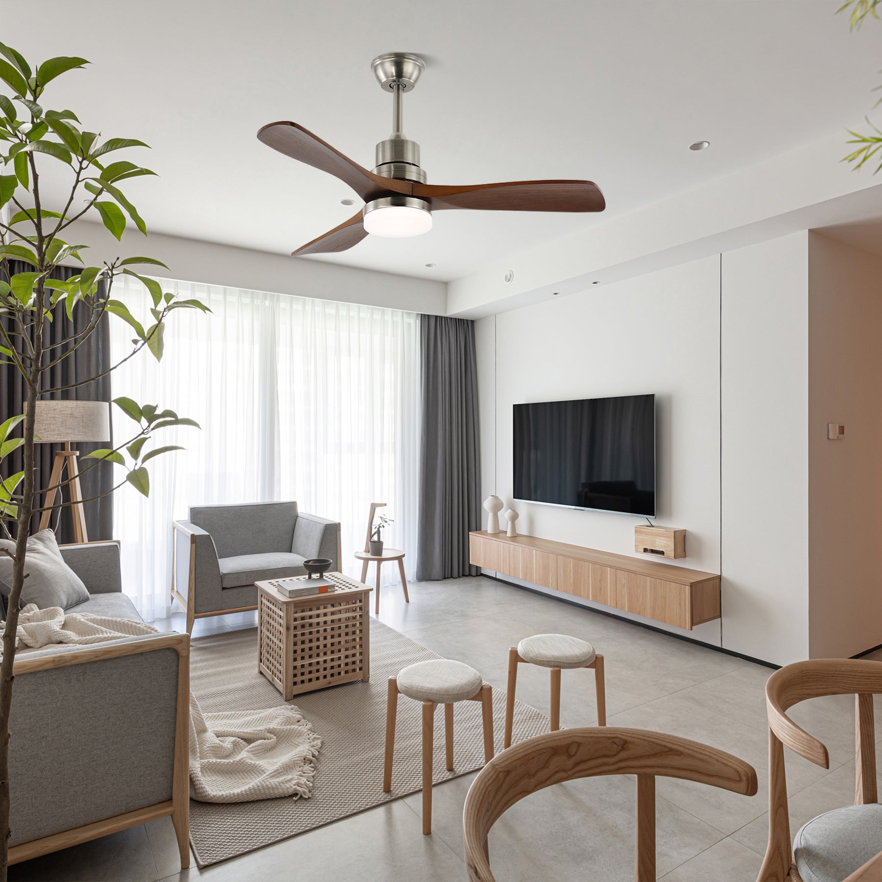 Ventilador de Techo Kaelen Moderno de Madera con Luz y mando a distancia