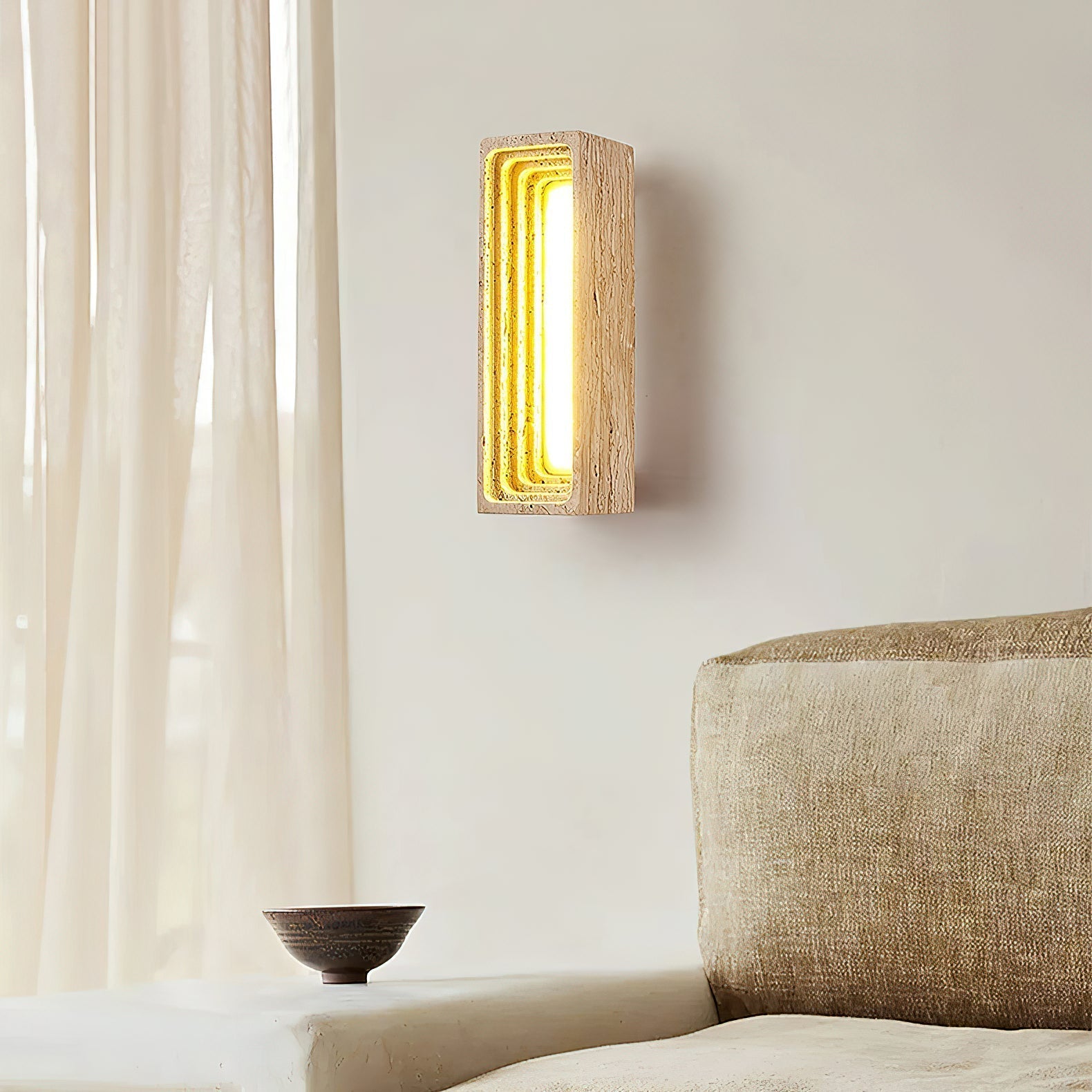 Siliq Modern Minimalist Beige Travertine Wall Lamp - Lamp Copper