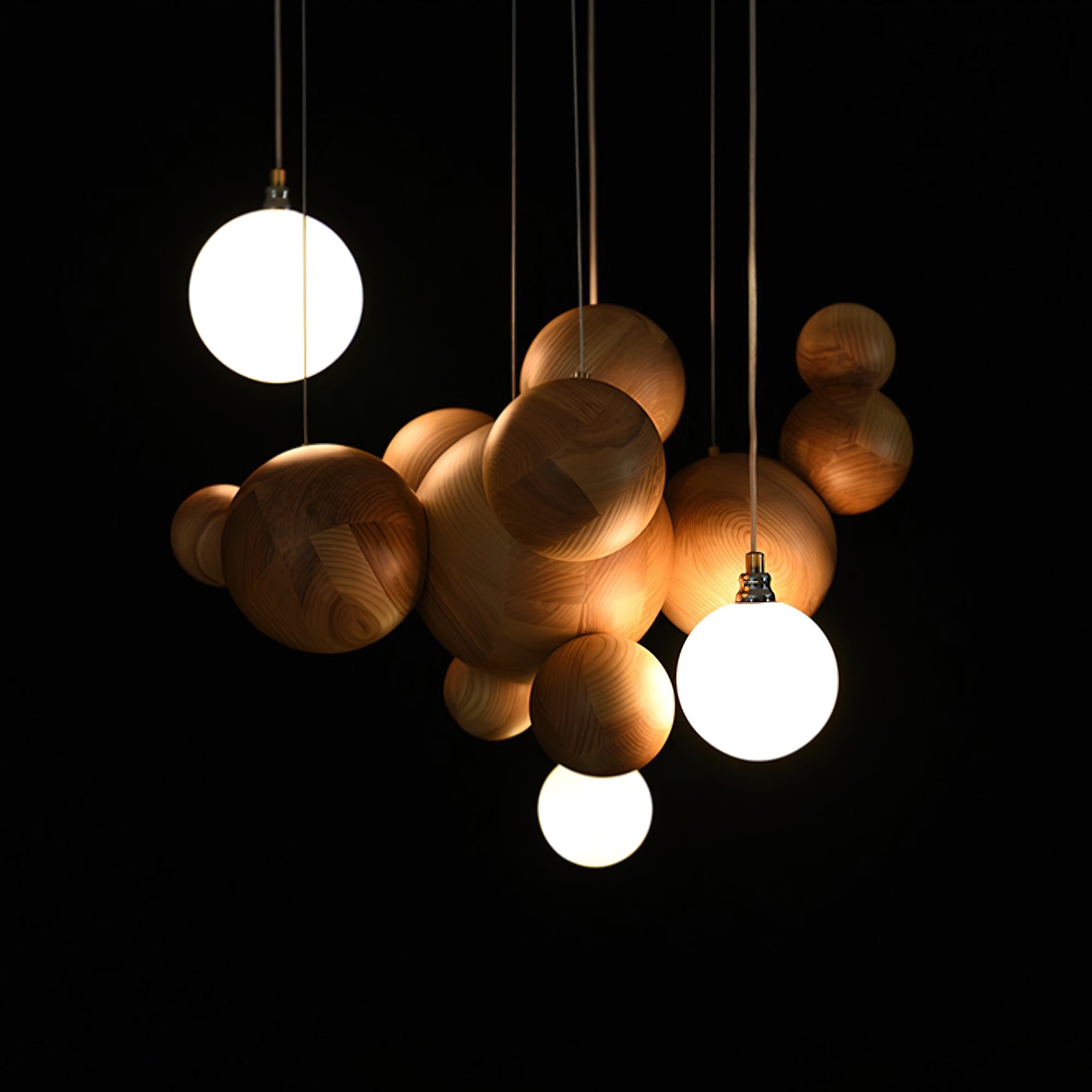 Bubble Wood Balls Chandelier - Letslighting
