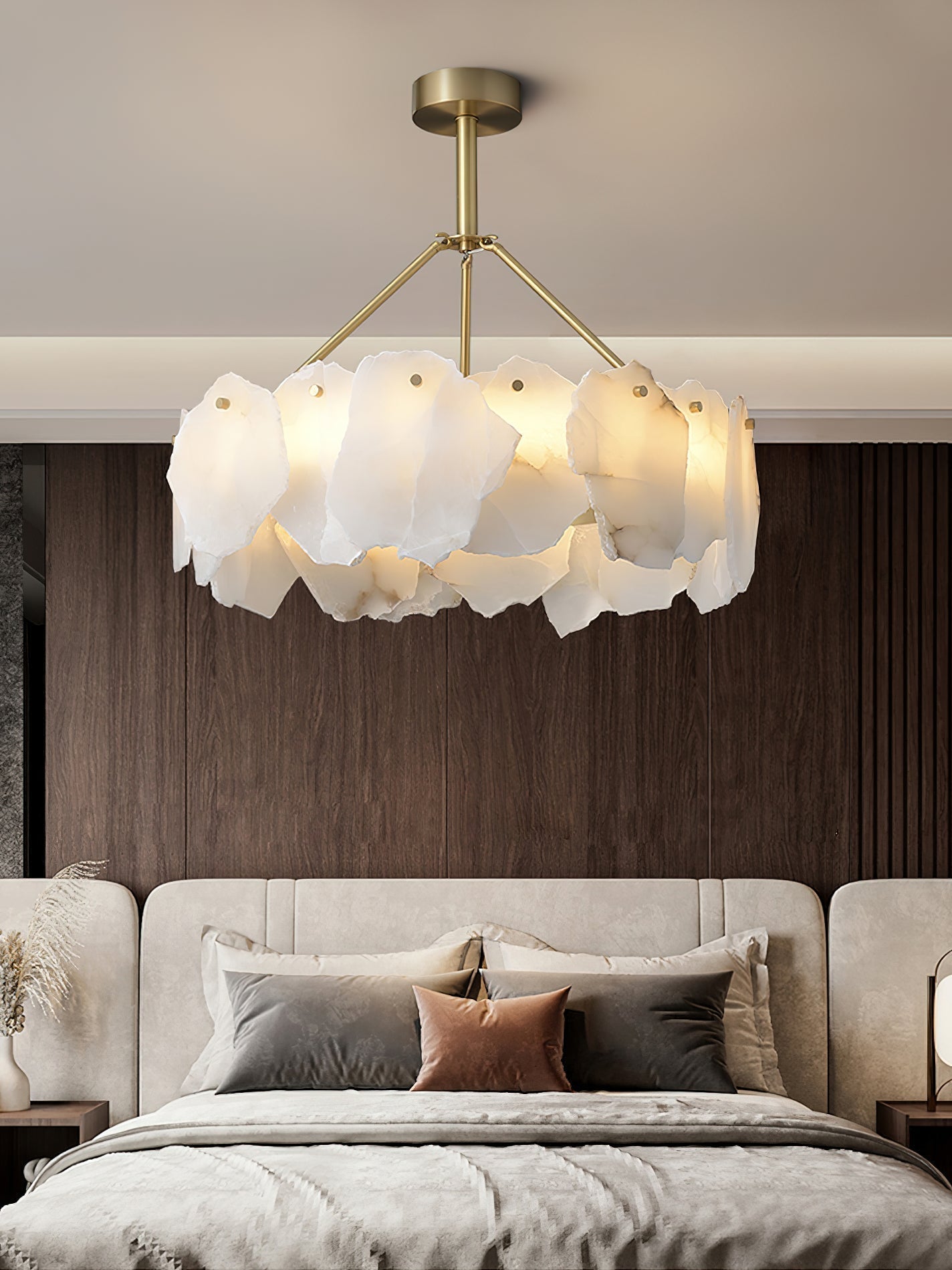 Cryon Postmodern Luxury Brass Alabaster Chandelier - Lamp Copper