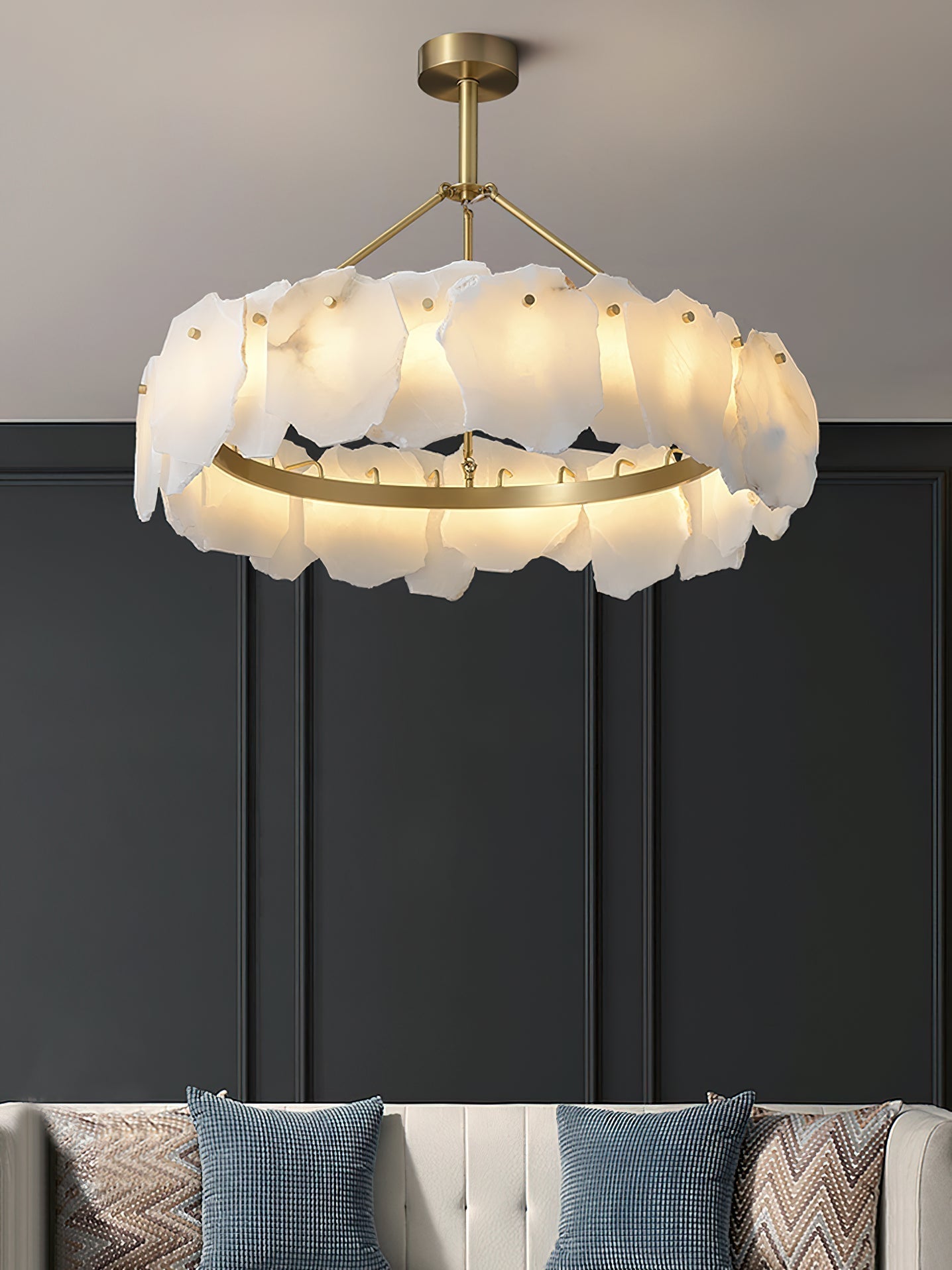 Cryon Postmodern Luxury Brass Alabaster Chandelier - Lamp Copper