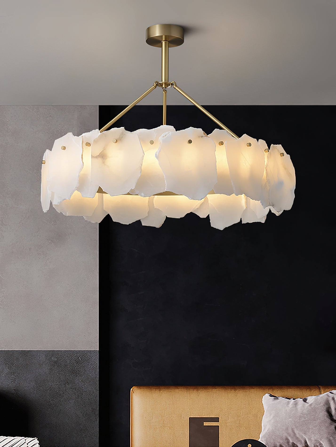 Cryon Postmodern Luxury Brass Alabaster Chandelier - Lamp Copper