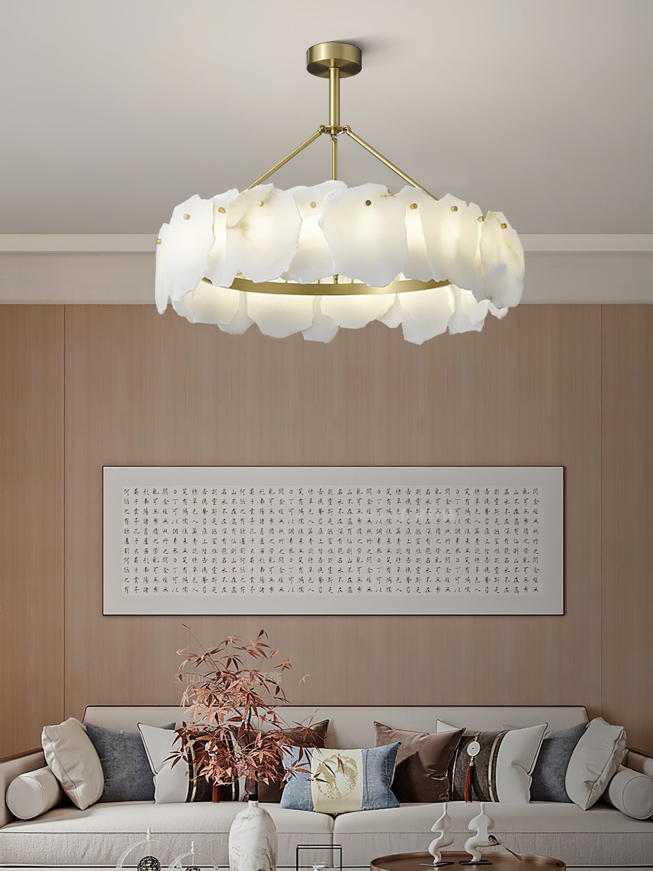 Cryon Postmodern Luxury Brass Alabaster Chandelier - Lamp Copper