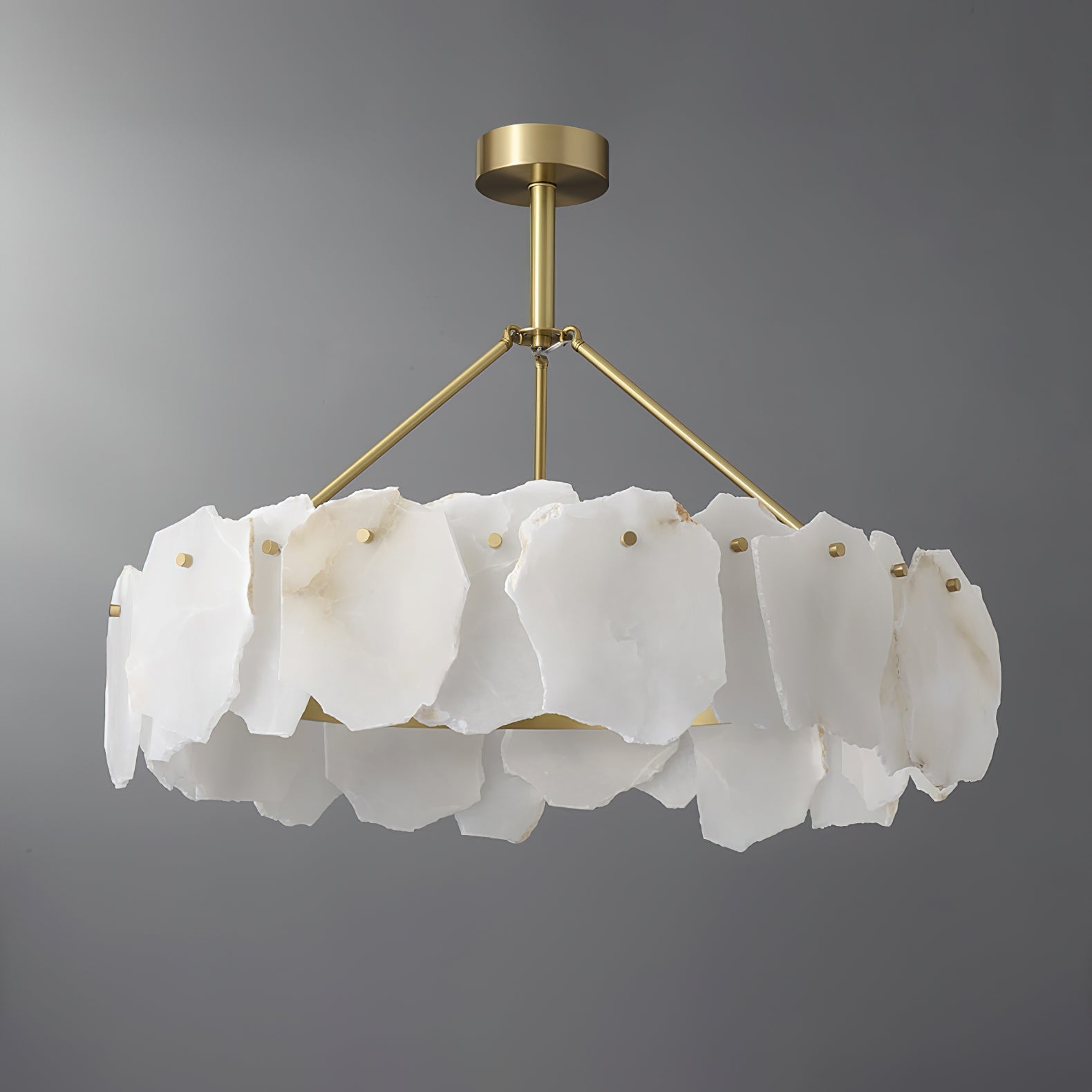 Cryon Postmodern Luxury Brass Alabaster Chandelier - Lamp Copper